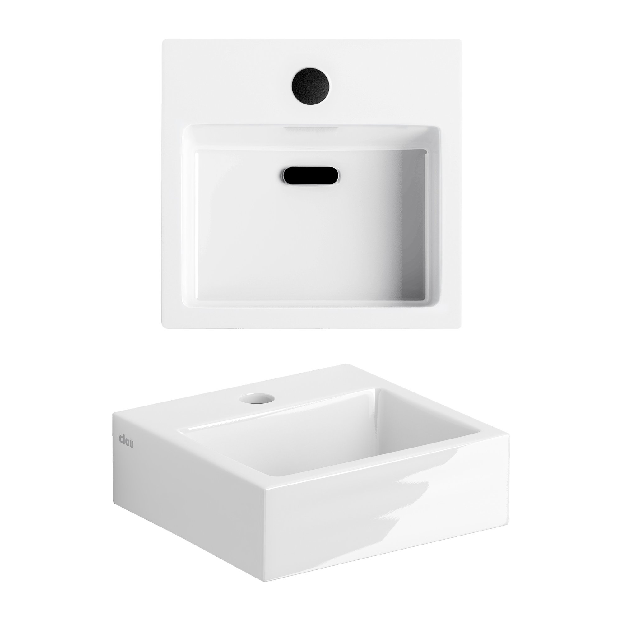 Clou Flush 1 fontein 28x27cm keramiek - met kraangat - glans wit - CL/03.03010 - Afbeelding 2