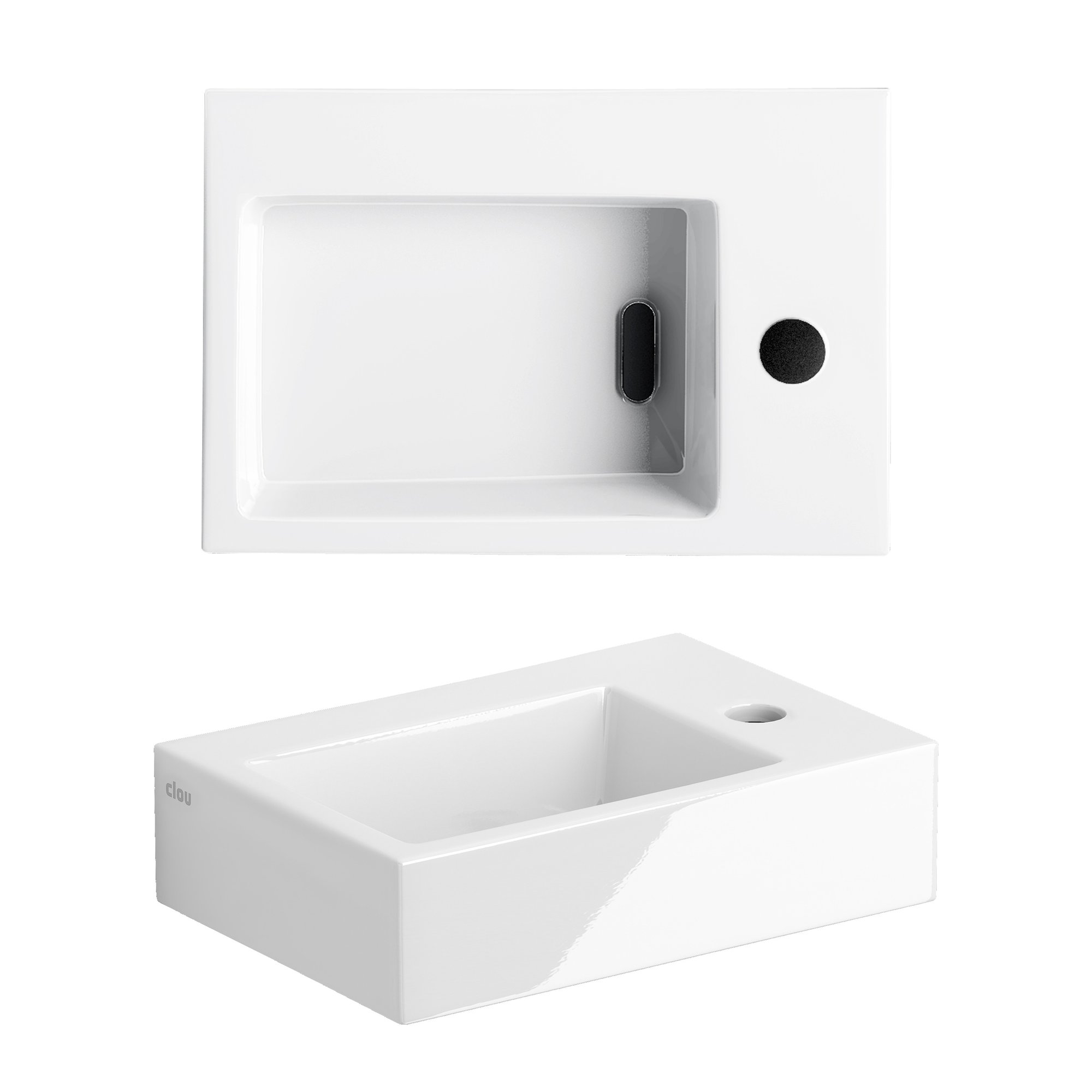 Clou Flush 2 fontein 36x24,5cm keramiek - met kraangat - glans wit - CL/03.03020-1 - Afbeelding 2