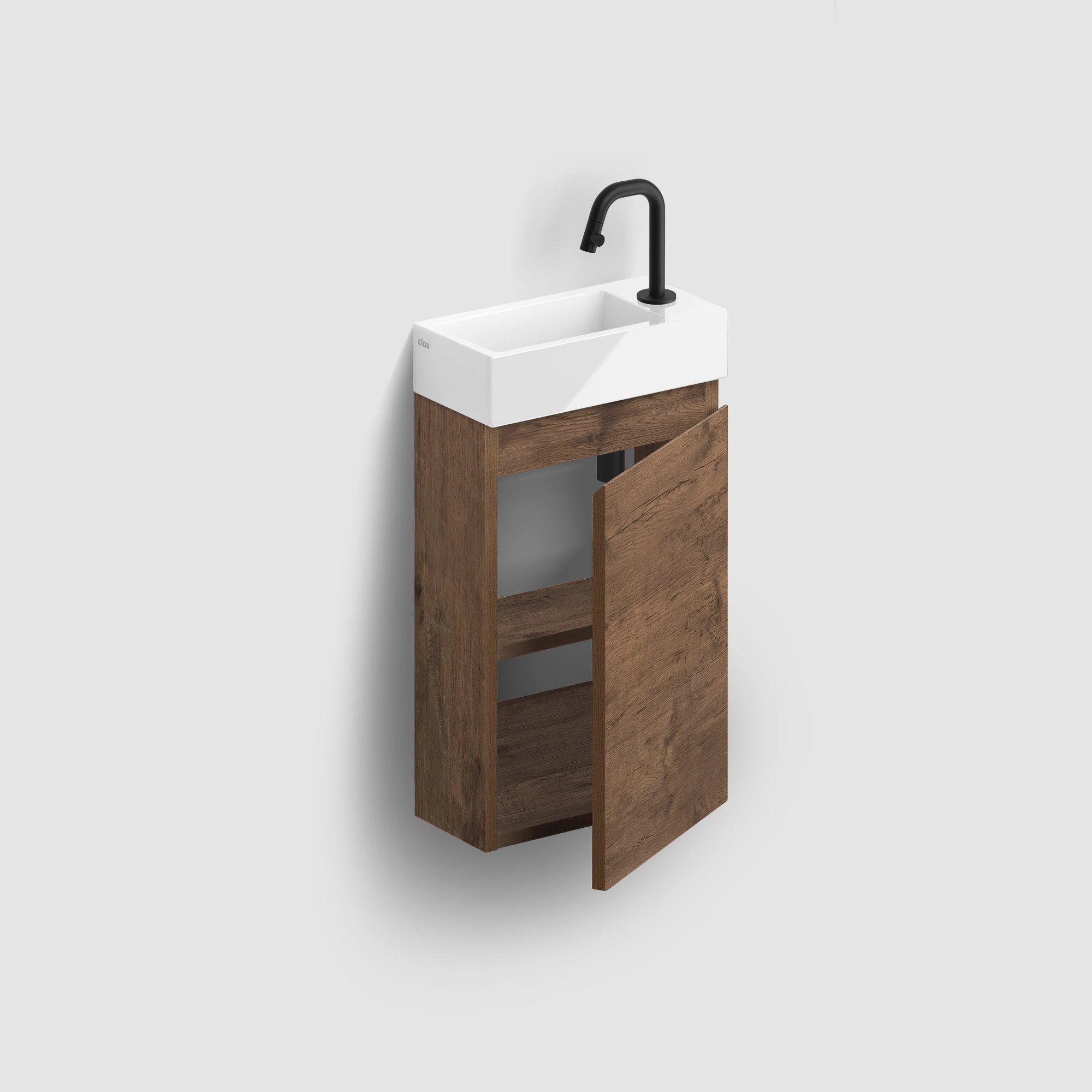 Clou Flush 3 fonteinmeubel 36x18cm keramiek - donker eiken rechts - met kraangat - glans wit - CL/03.03030 - IB/07.16.7036.64.R - Afbeelding 2