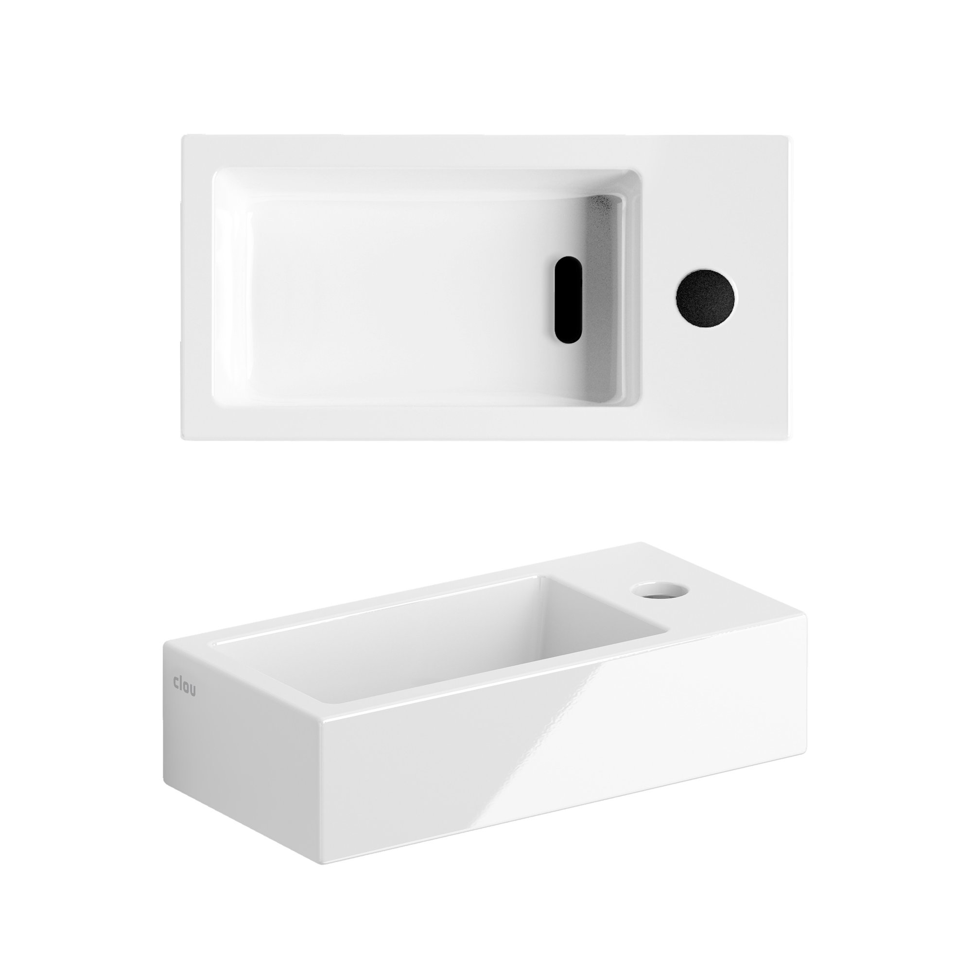 Clou Flush 3 fontein 36x18cm keramiek - met kraangat - rechts - glans wit - CL/03.03030 - Afbeelding 2