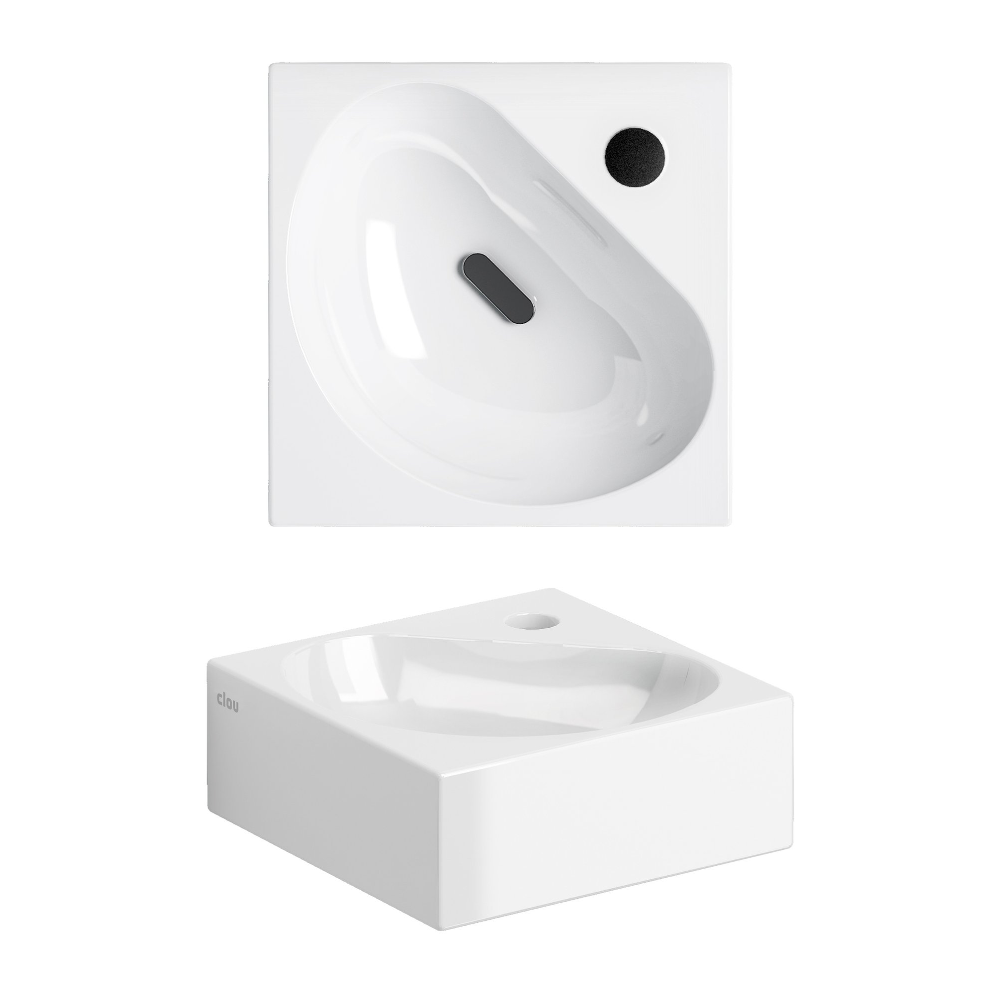 Clou Flush 5 hoekfontein 27x27cm keramiek - met kraangat - wit - CL/03.03050 - Afbeelding 2