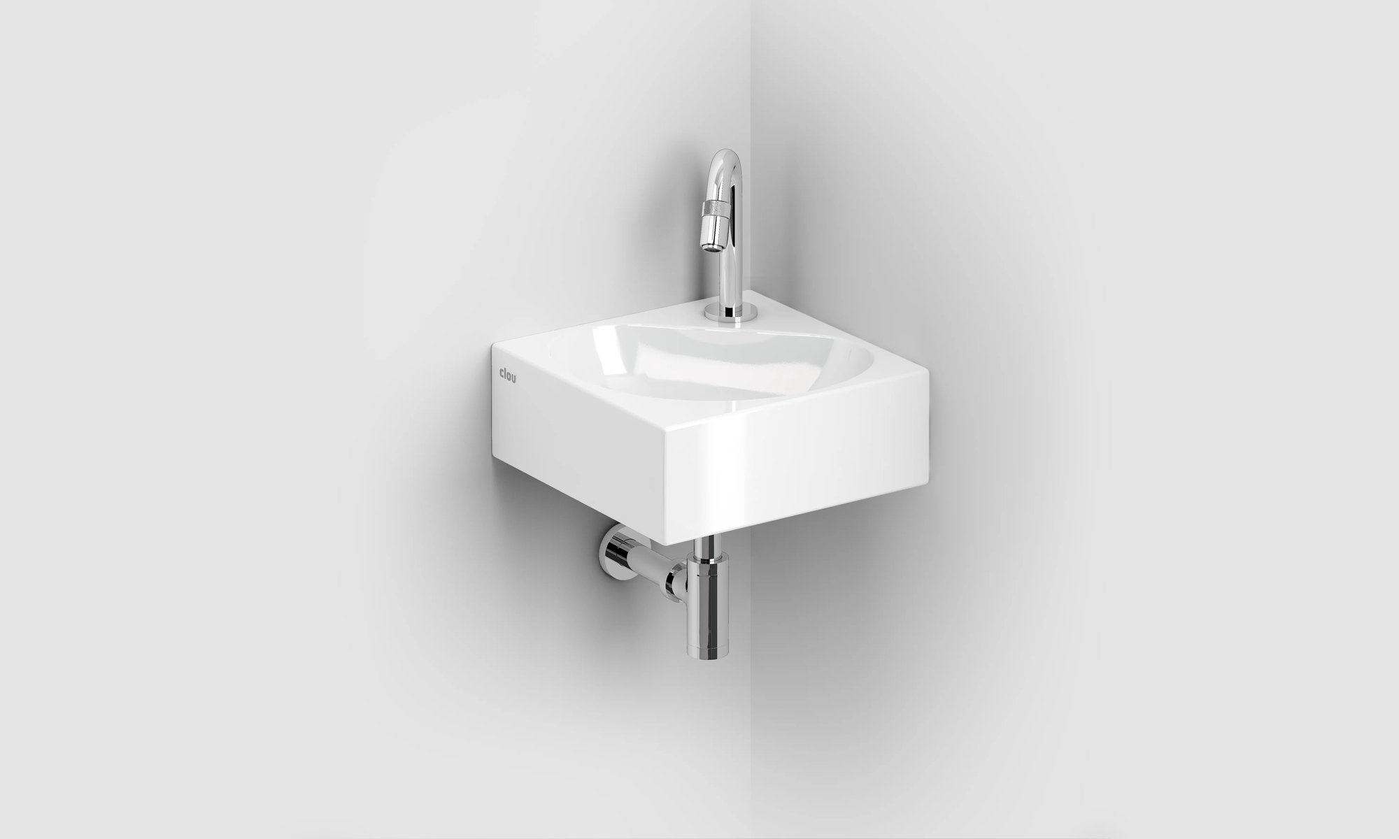 Clou Flush 5 hoekfontein 27x27cm keramiek - met kraangat - wit - CL/03.03050 - Afbeelding 3