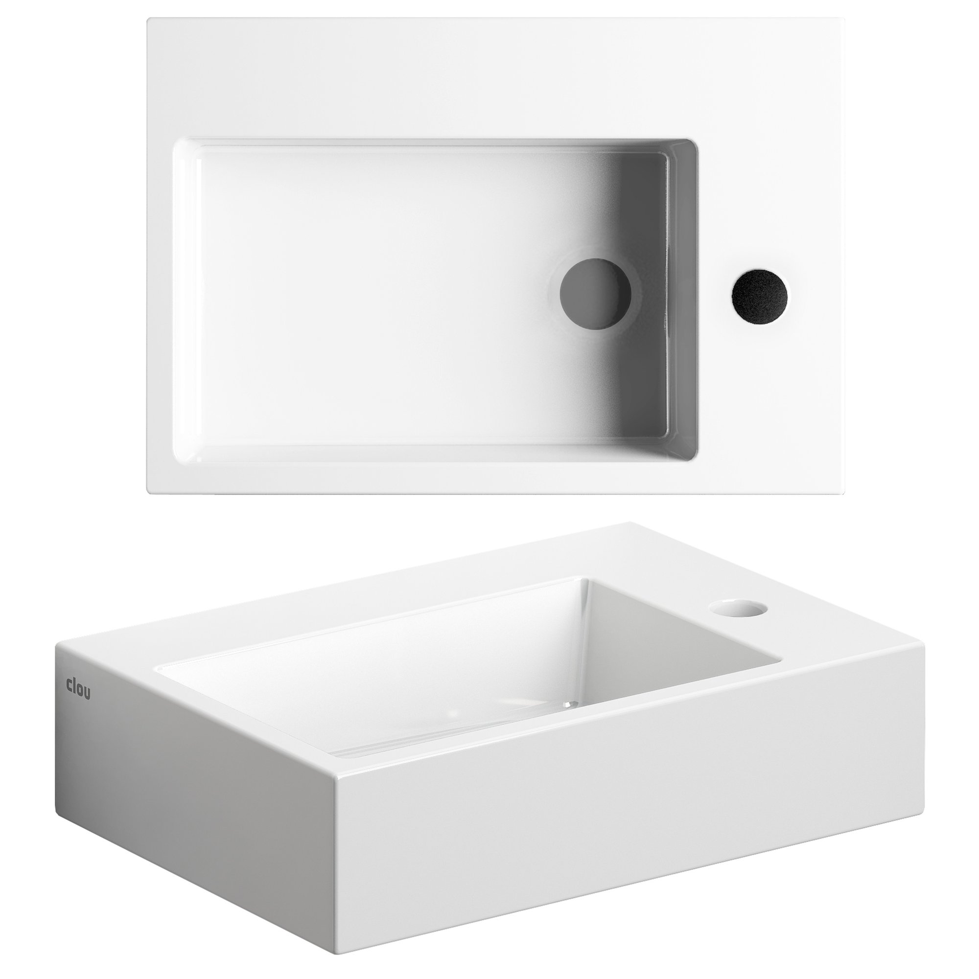 Clou Flush 2 Plus fontein 42,5x29cm keramiek - met kraangat - glans wit - CL/03.03220 - Afbeelding 2