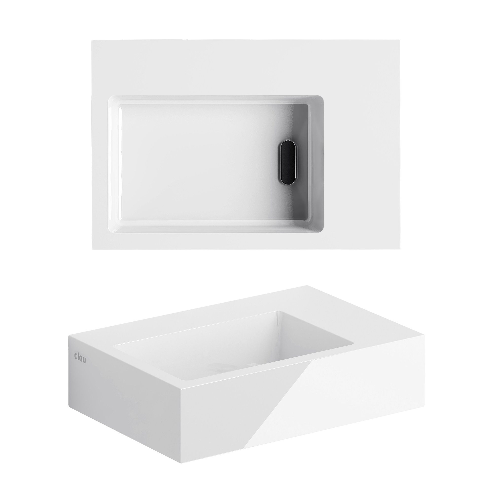 Clou Flush 2 fontein 36x24,5cm mineraalmarmer - voorbewerkt kraangat - glans wit - CL/03.08021 - Afbeelding 2