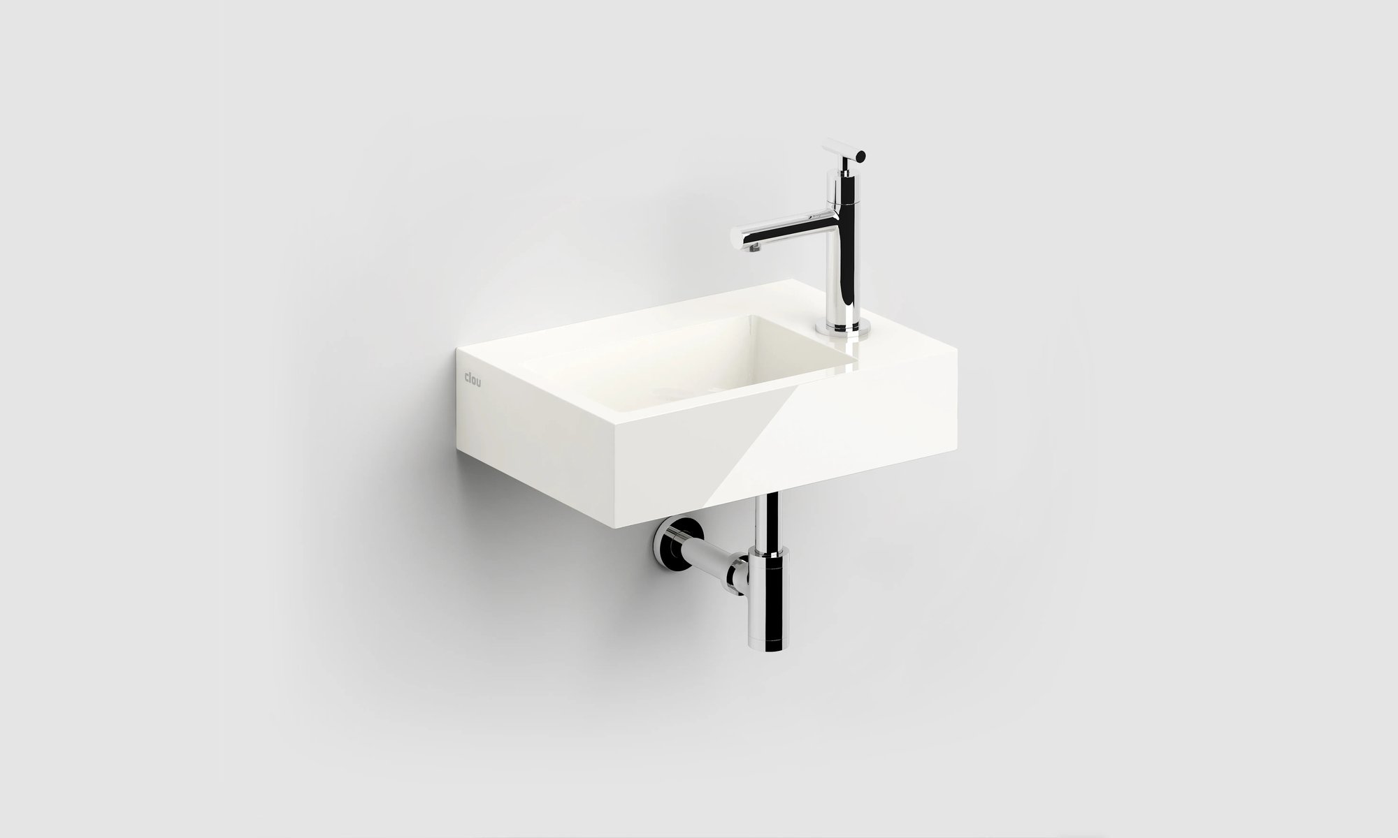 Clou Flush 2 fontein 36x24,5cm mineraalmarmer - voorbewerkt kraangat - glans wit - CL/03.08021 - Afbeelding 3