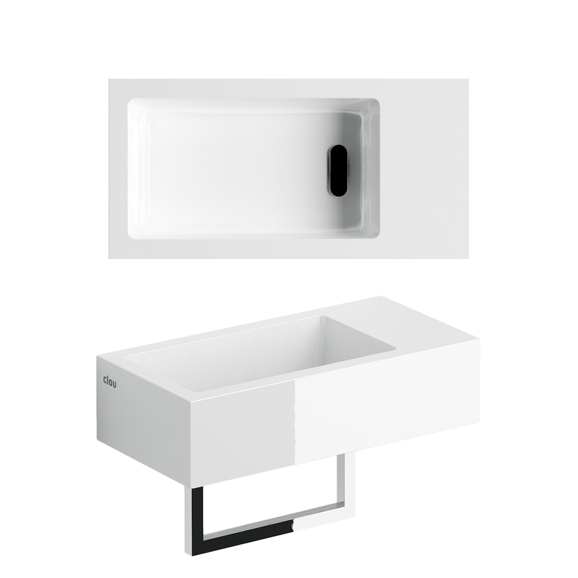Clou Flush 3 fontein 36x18cm mineraalmarmer - voorbewerkt kraangat - rechts - met handdoekhouder - CL/03.08031.02 - Afbeelding 2