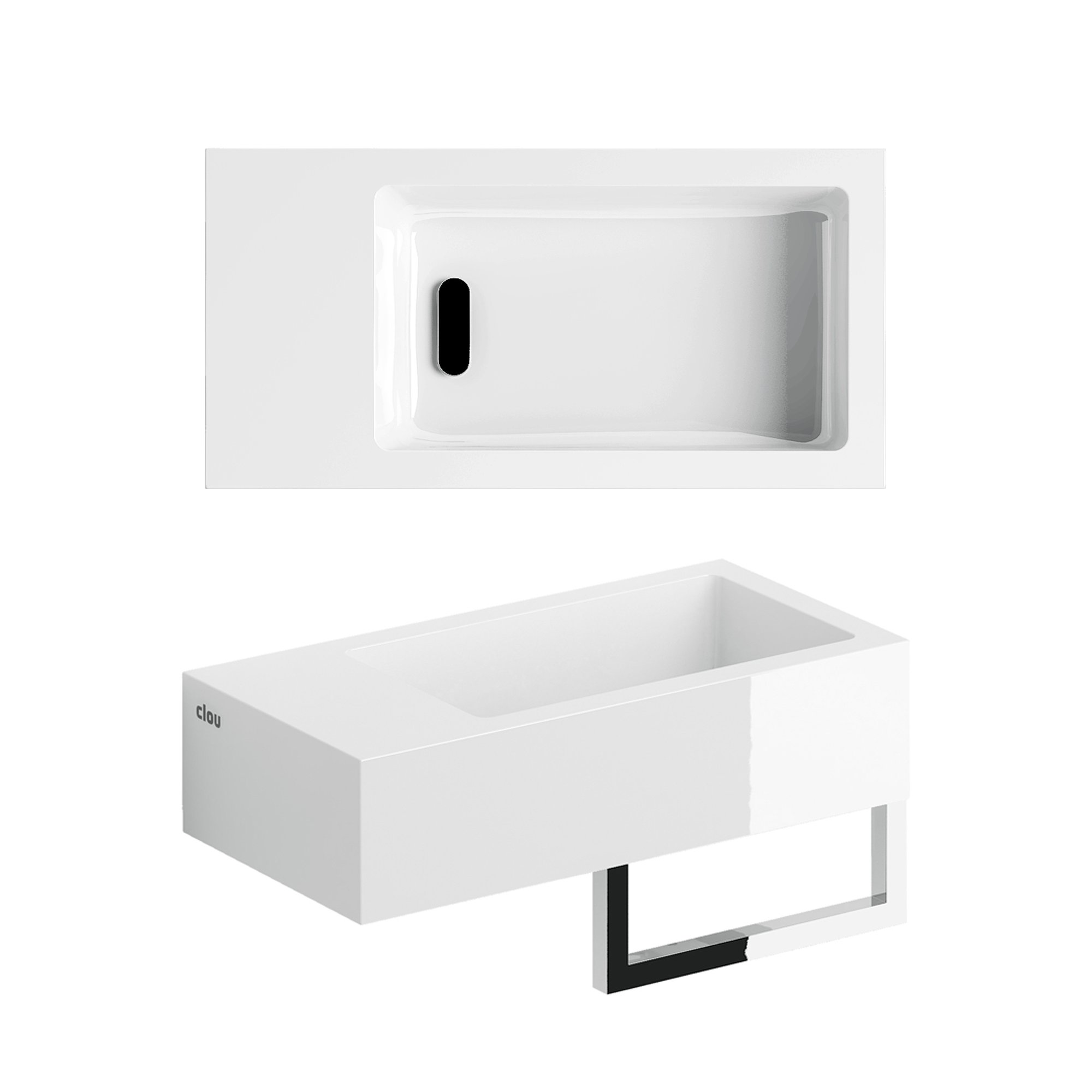 Clou Flush 3 fontein 36x18cm mineraalmarmer - voorbewerkt kraangat - links - met handdoekhouder - CL/03.08032.02 - Afbeelding 2