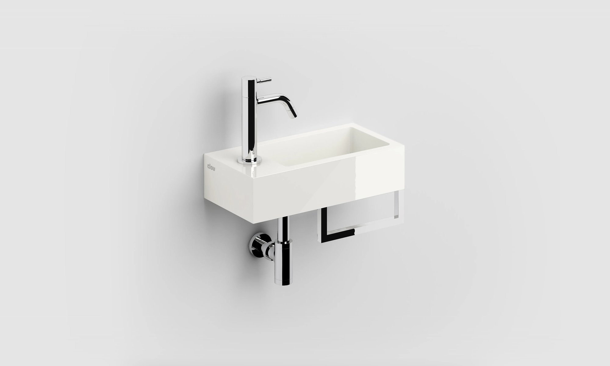 Clou Flush 3 fontein 36x18cm mineraalmarmer - voorbewerkt kraangat - links - met handdoekhouder - CL/03.08032.02 - Afbeelding 3