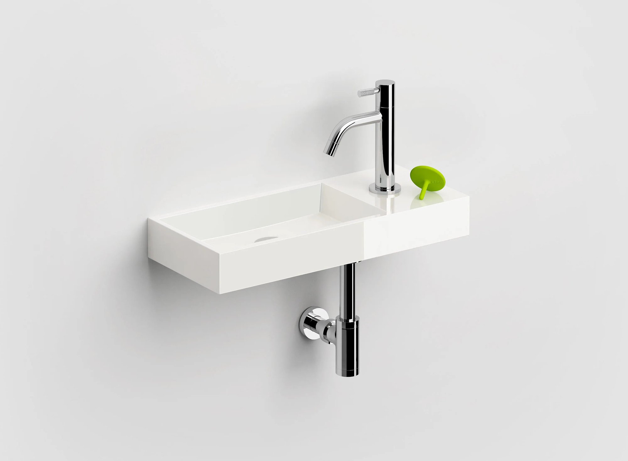 Clou Mini Wash Me fontein 45x19cm mineraalmarmer - voorbewerkt kraangat rechts - glans wit - CL/03.08135 - Afbeelding 2