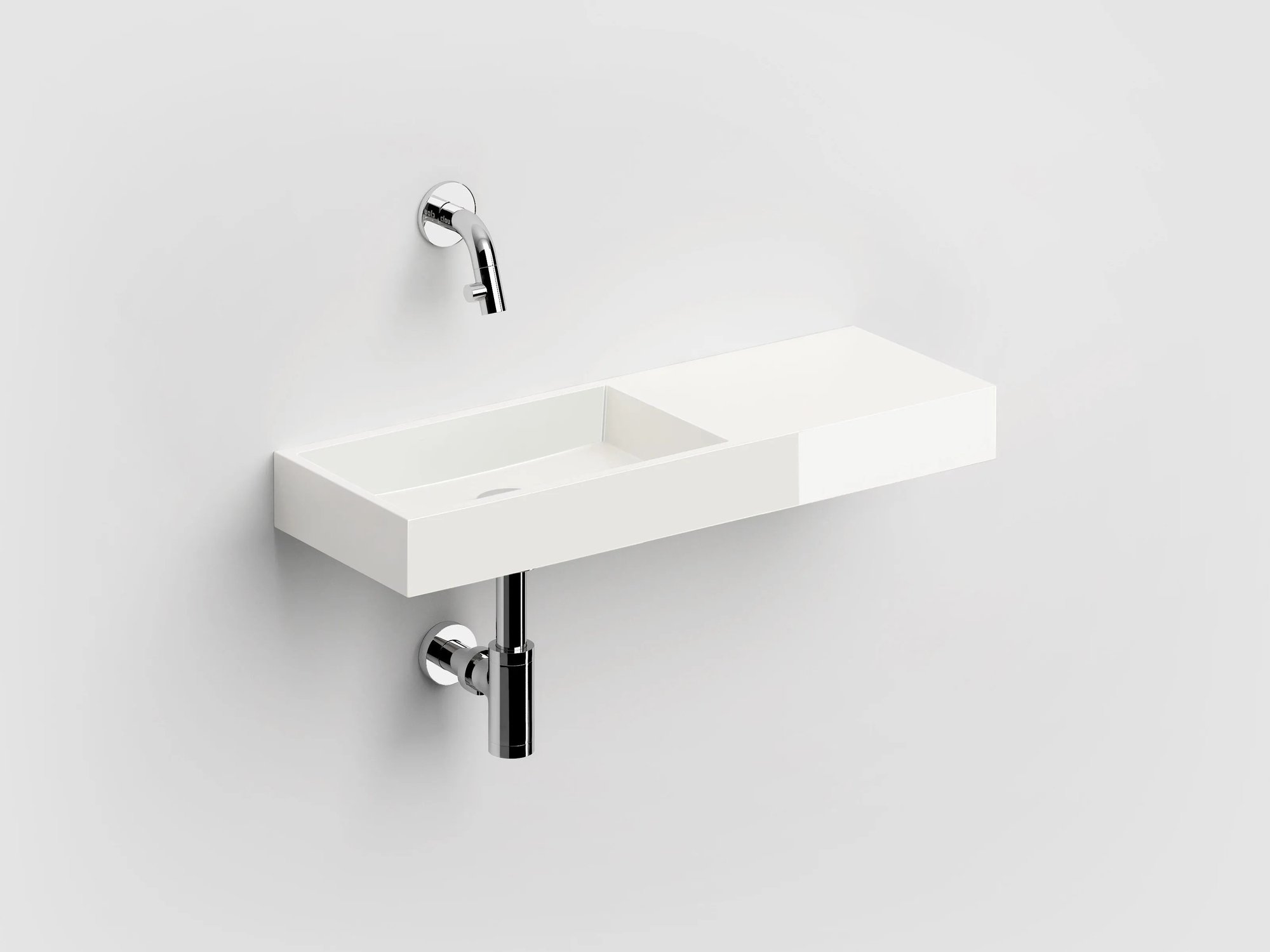 Clou Mini Wash Me fontein 56x19cm mineraalmarmer - voorbewerkt kraangat rechts - glans wit - CL/03.08139 - Afbeelding 2