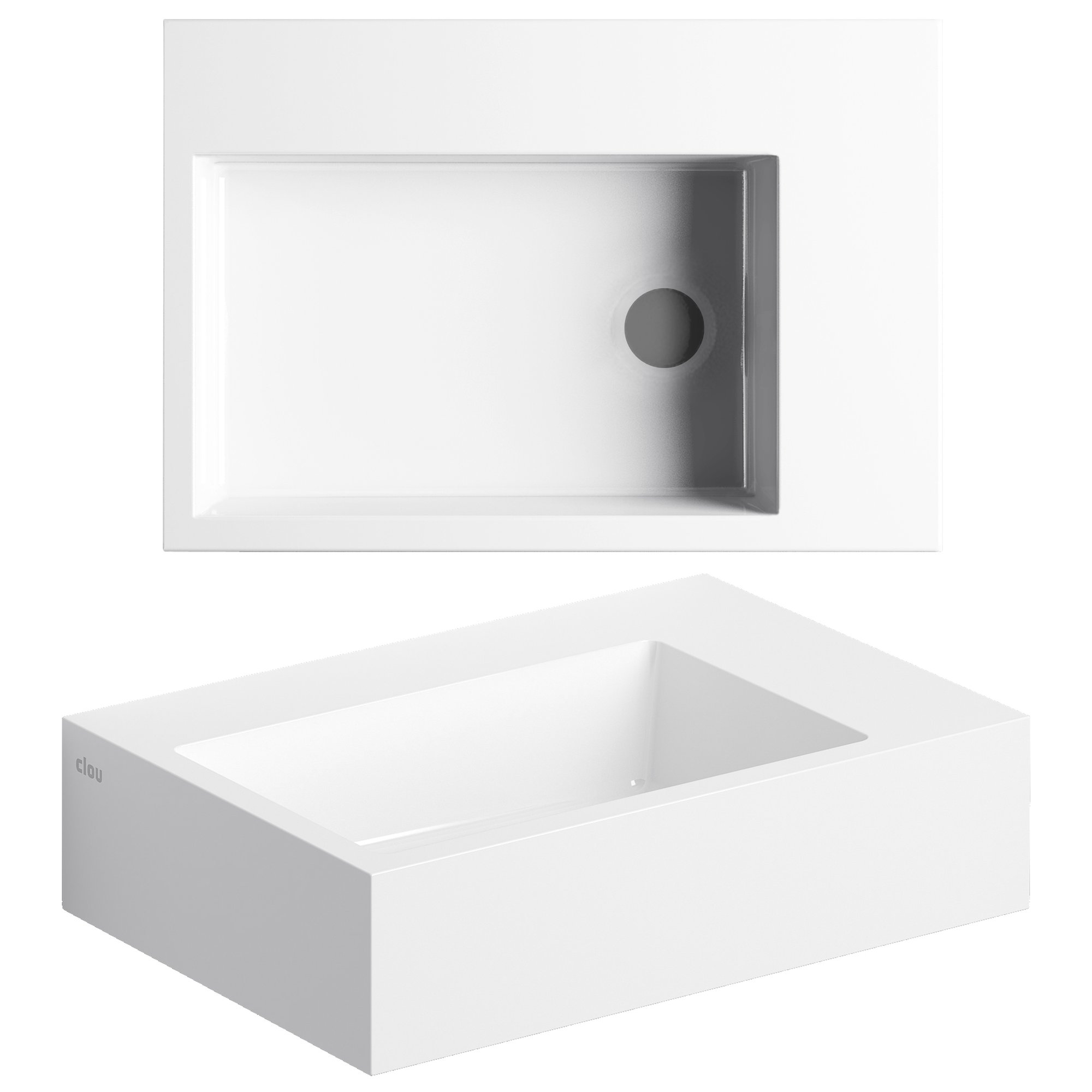 Clou Flush 2 Plus fontein 42,5x29cm mineraalmarmer - voorbewerkt kraangat - glans wit - CL/03.08221 - Afbeelding 2