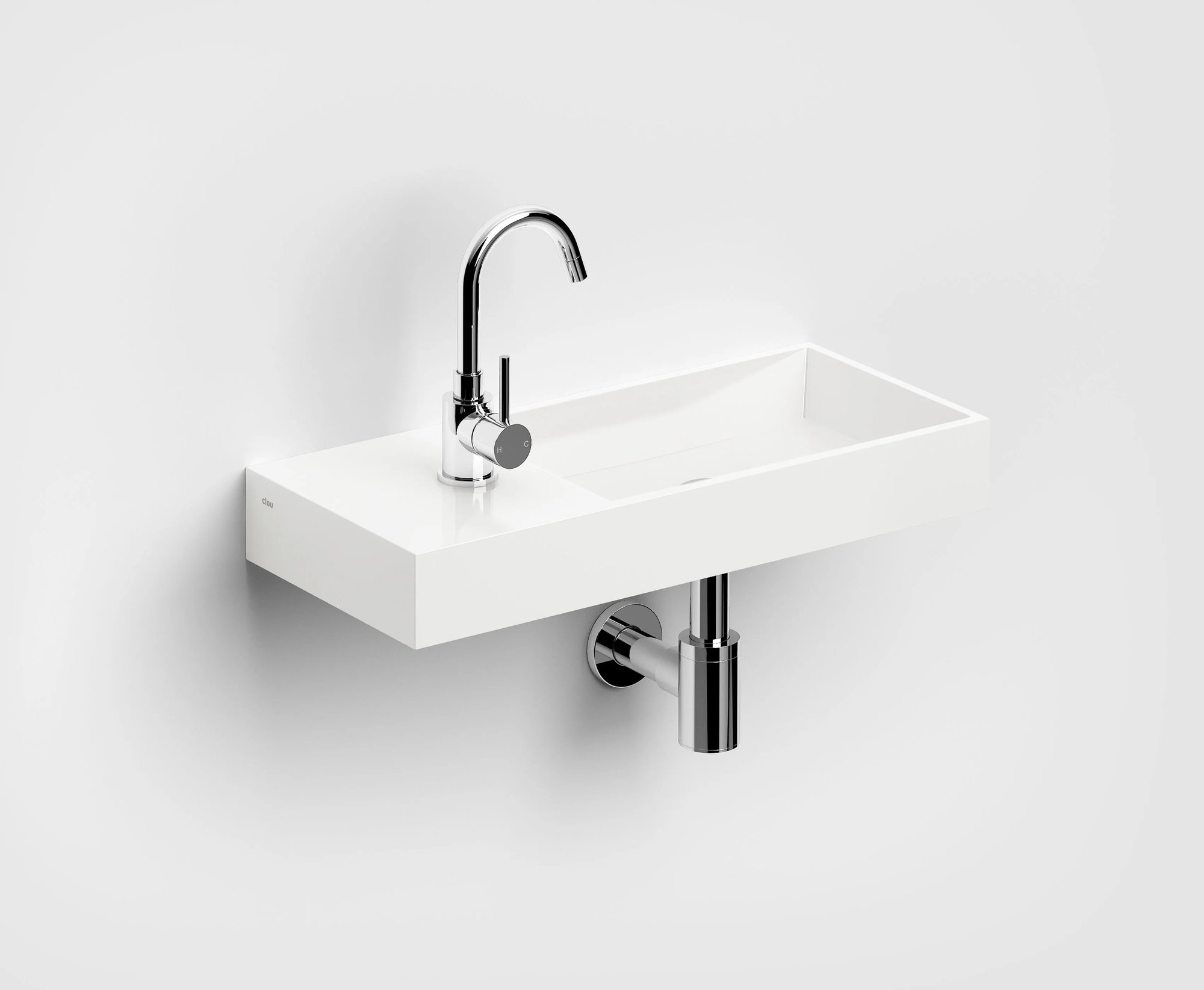 Clou Mini Wash Me Plus fontein 56x24cm mineraalmarmer - voorbewerkt kraangat links - glans wit - CL/03.08234 - Afbeelding 2