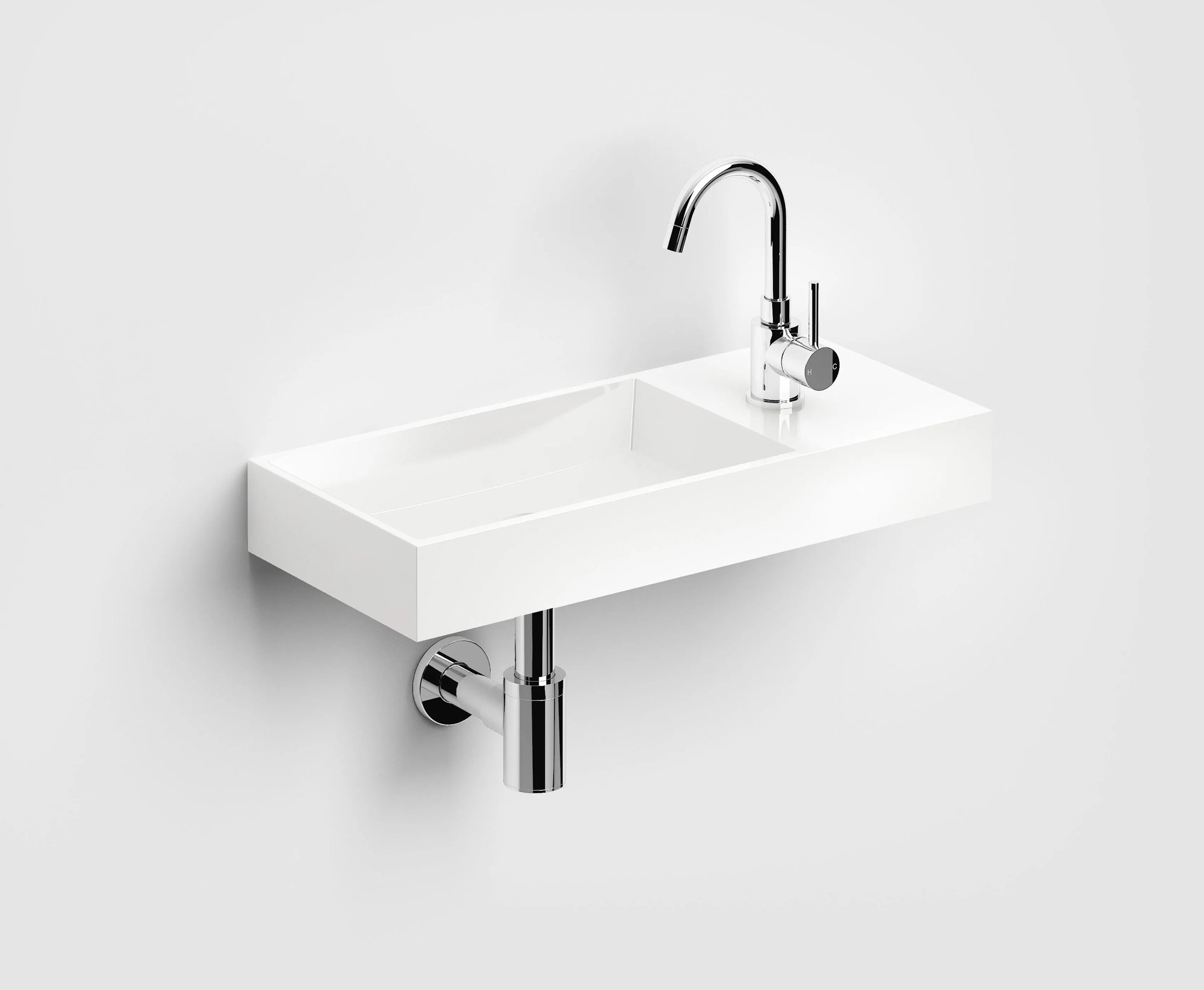 Clou Mini Wash Me Plus fontein 56x24cm mineraalmarmer - voorbewerkt kraangat rechts - glans wit - CL/03.08235 - Afbeelding 2
