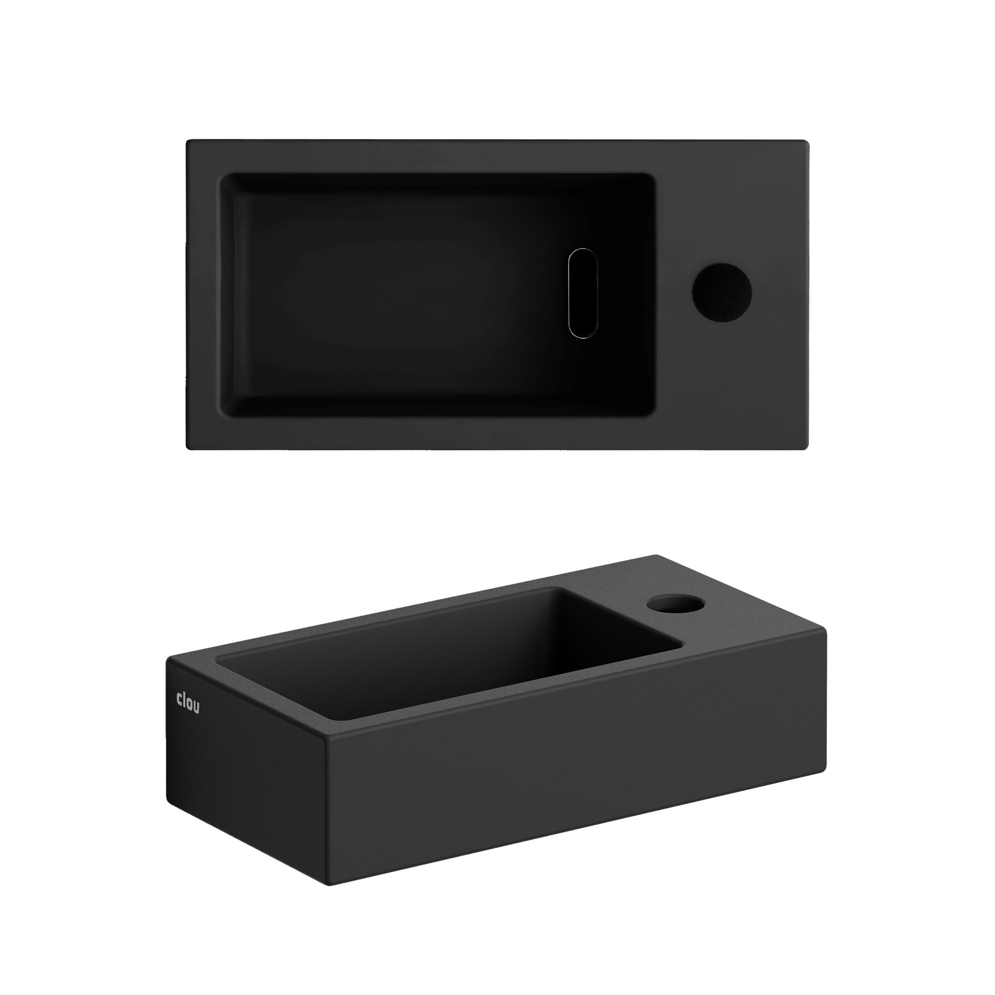 Clou Flush 3 fontein 36x18cm keramiek - met kraangat - rechts - mat zwart - CL/03.12030 - Afbeelding 2