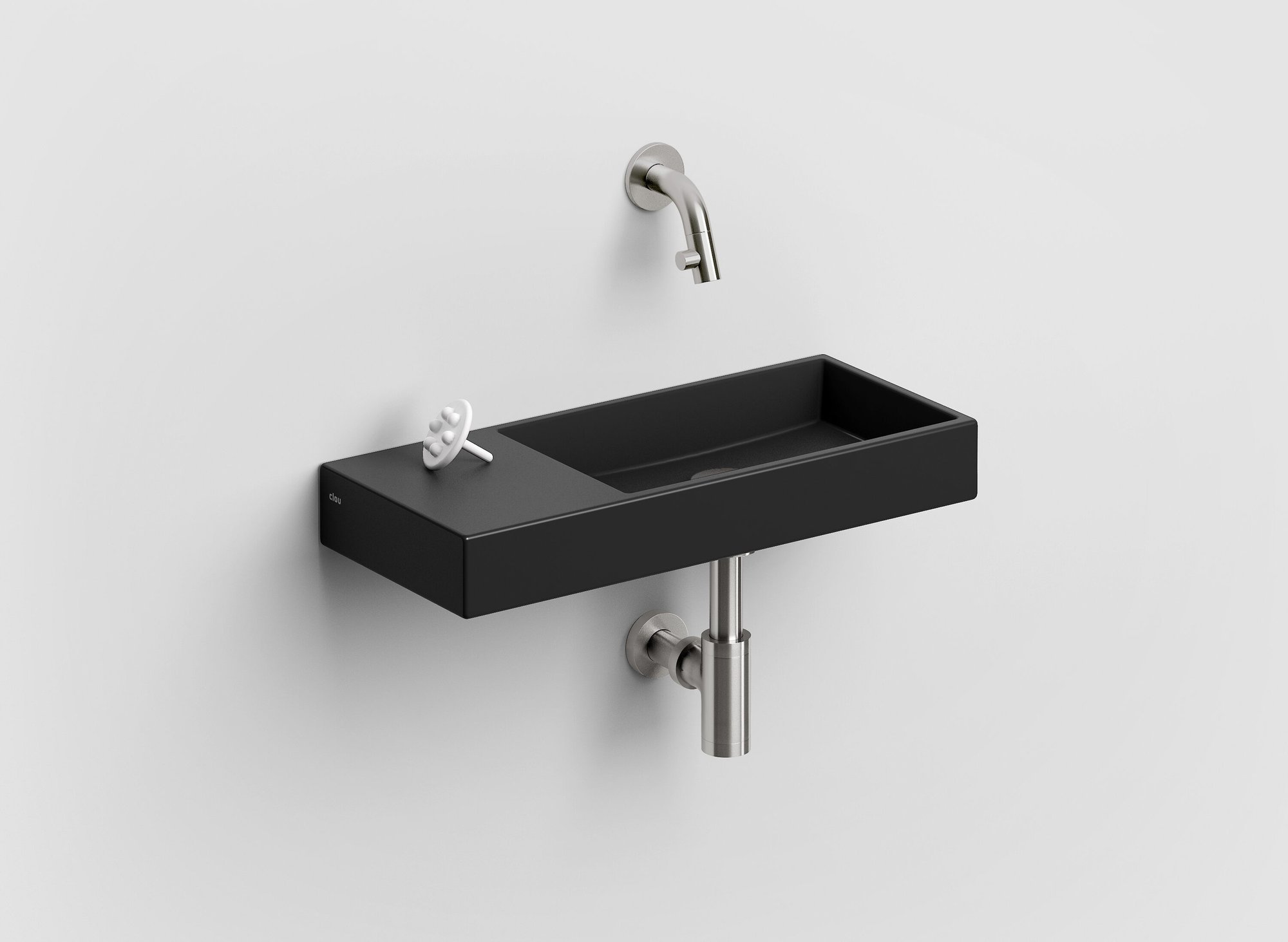 Clou Mini Wash Me fontein 45x19cm keramiek - zonder kraangat links - mat zwart - CL/03.12235 - Afbeelding 2