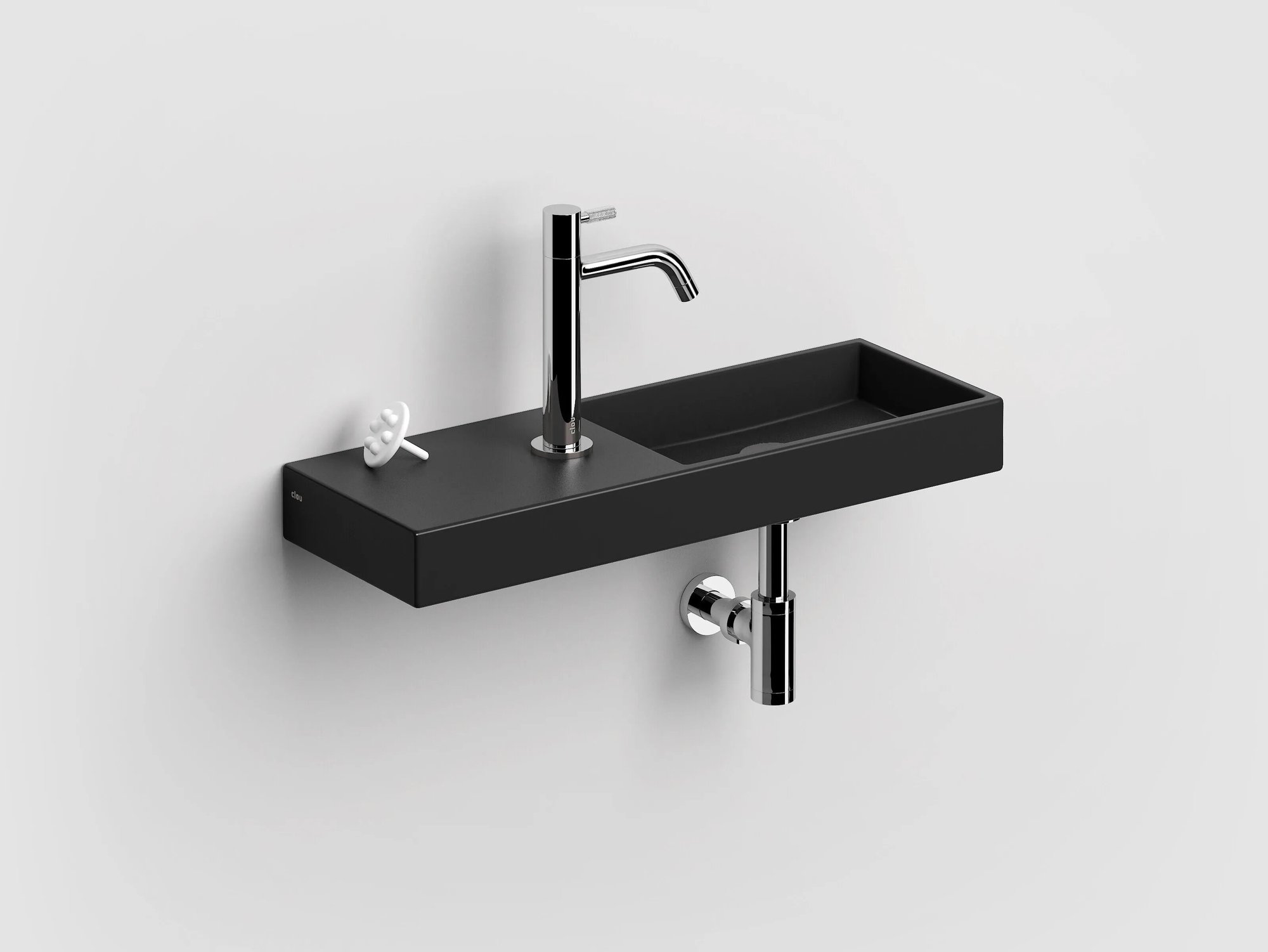 Clou Mini Wash Me fontein 56x19cm keramiek - met kraangat links - mat zwart - CL/03.12238 - Afbeelding 2