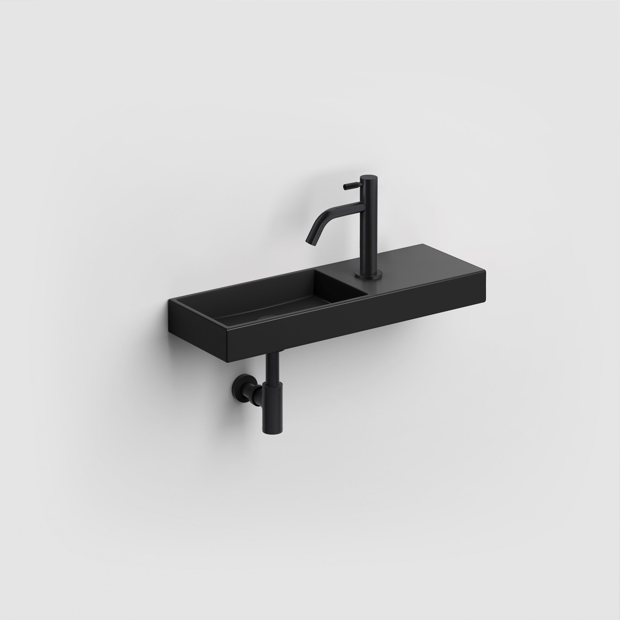 Clou Mini Wash Me fontein 56x19cm keramiek - met kraangat rechts - mat zwart - CL/03.12240 - Afbeelding 2