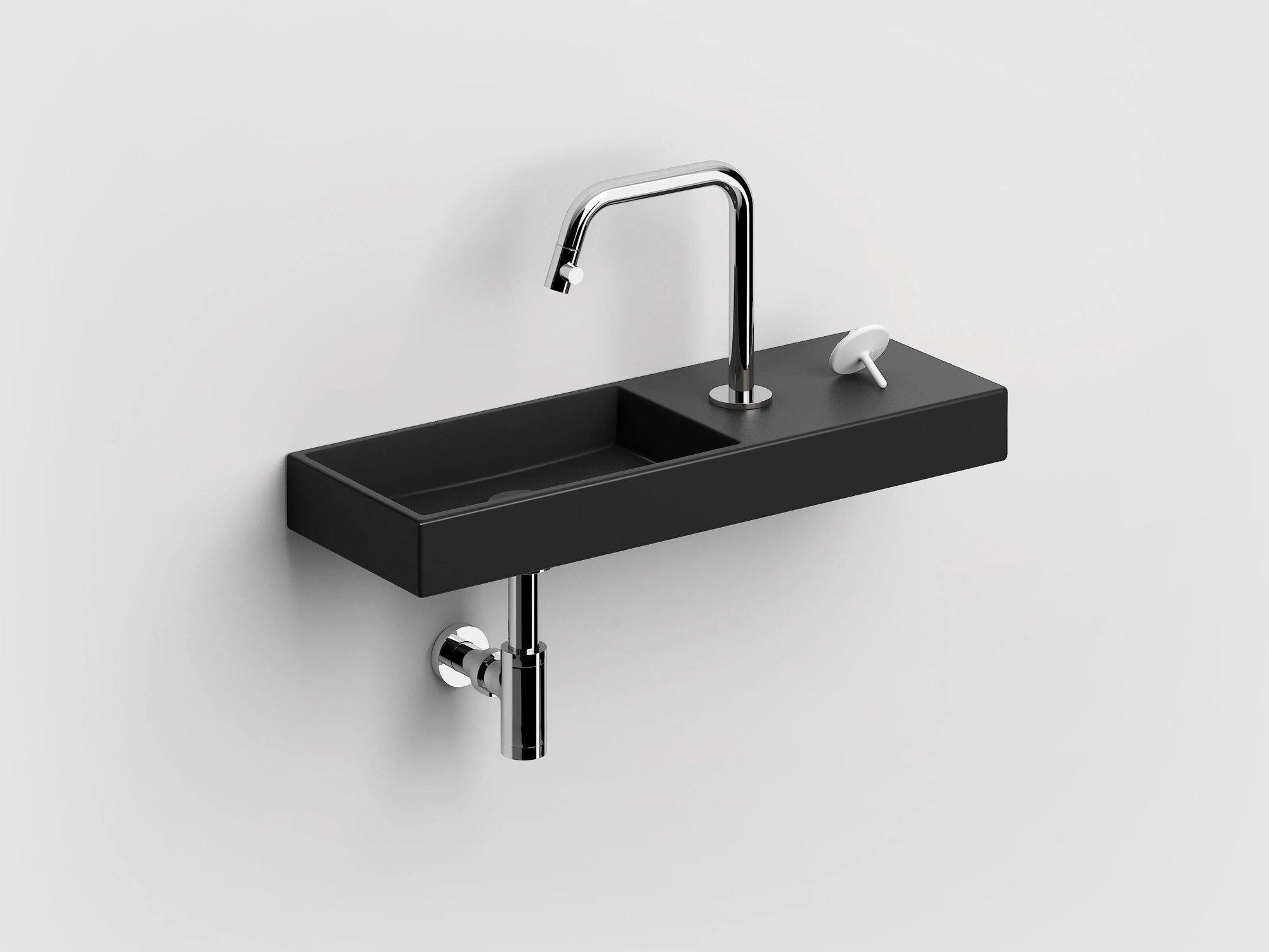 Clou Mini Wash Me fontein 56x19cm keramiek - met kraangat rechts - mat zwart - CL/03.12240 - Afbeelding 3