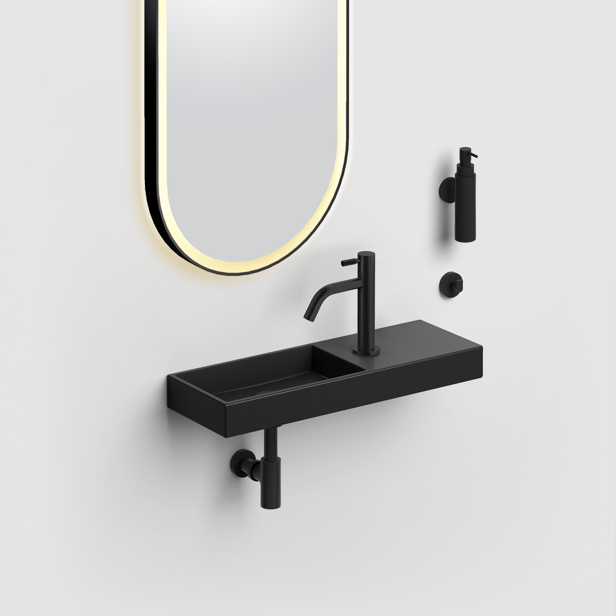 Clou Mini Wash Me fontein 56x19cm keramiek - met kraangat rechts - mat zwart - CL/03.12240 - Afbeelding 4