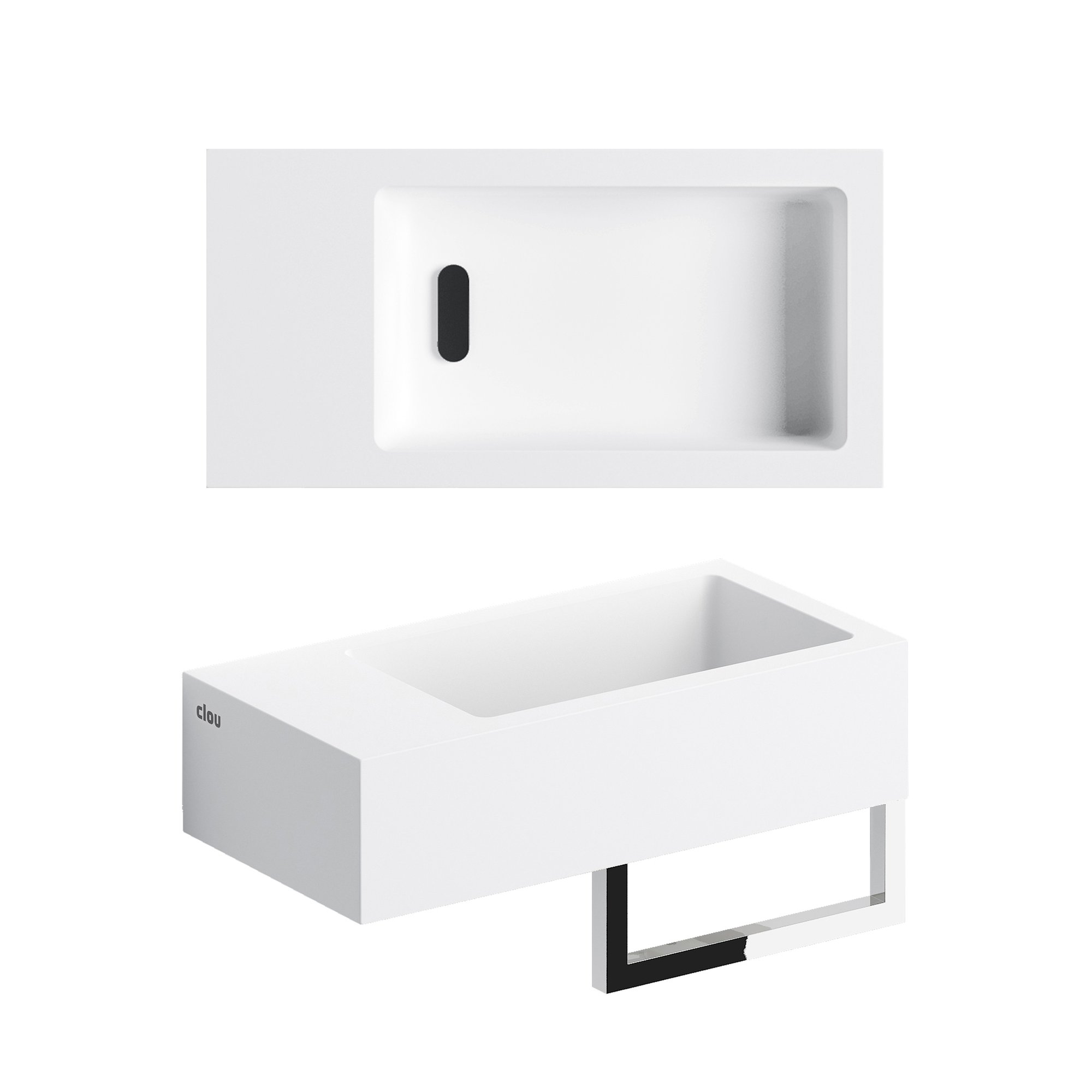Clou Flush 3 fontein 36x18cm aluite - voorbewerkt kraangat - links - met handdoekhouder - CL/03.13032.02 - Afbeelding 2