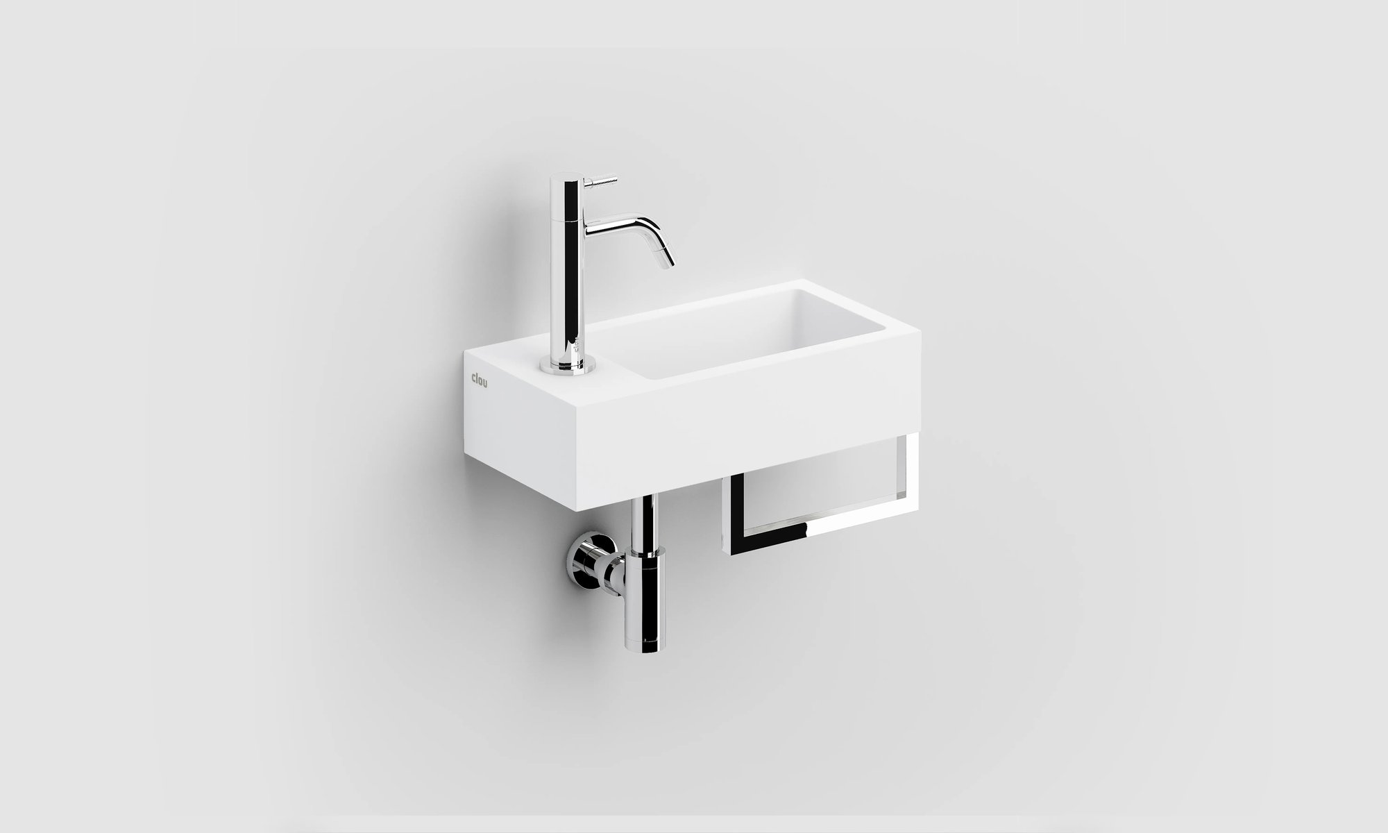 Clou Flush 3 fontein 36x18cm aluite - voorbewerkt kraangat - links - met handdoekhouder - CL/03.13032.02 - Afbeelding 3