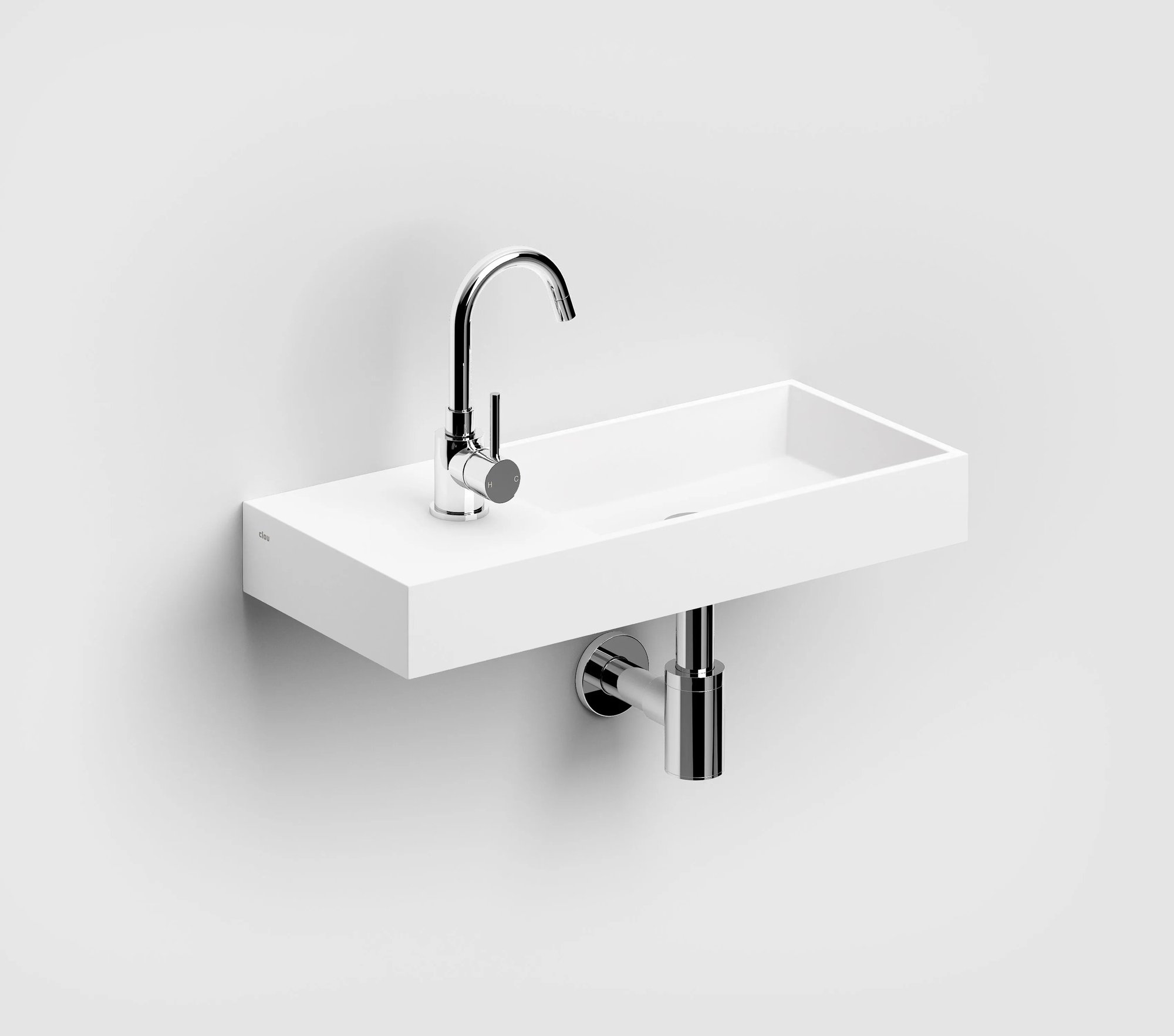 Clou Mini Wash Me Plus fontein 56x24cm aluite - voorbewerkt kraangat links - mat wit - CL/03.13234 - Afbeelding 2