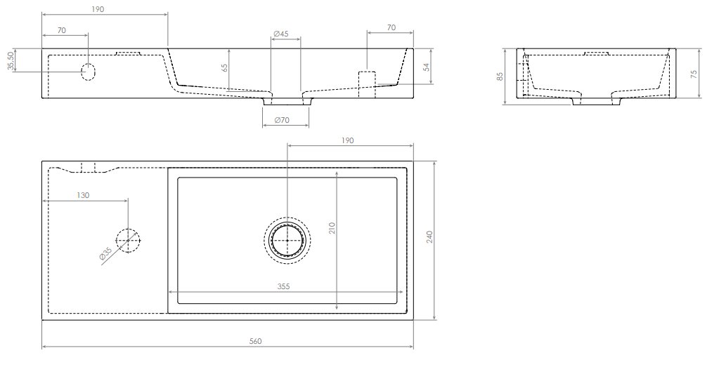 Clou Mini Wash Me Plus fontein 56x24cm aluite - voorbewerkt kraangat links - mat wit - CL/03.13234 - Afbeelding 5