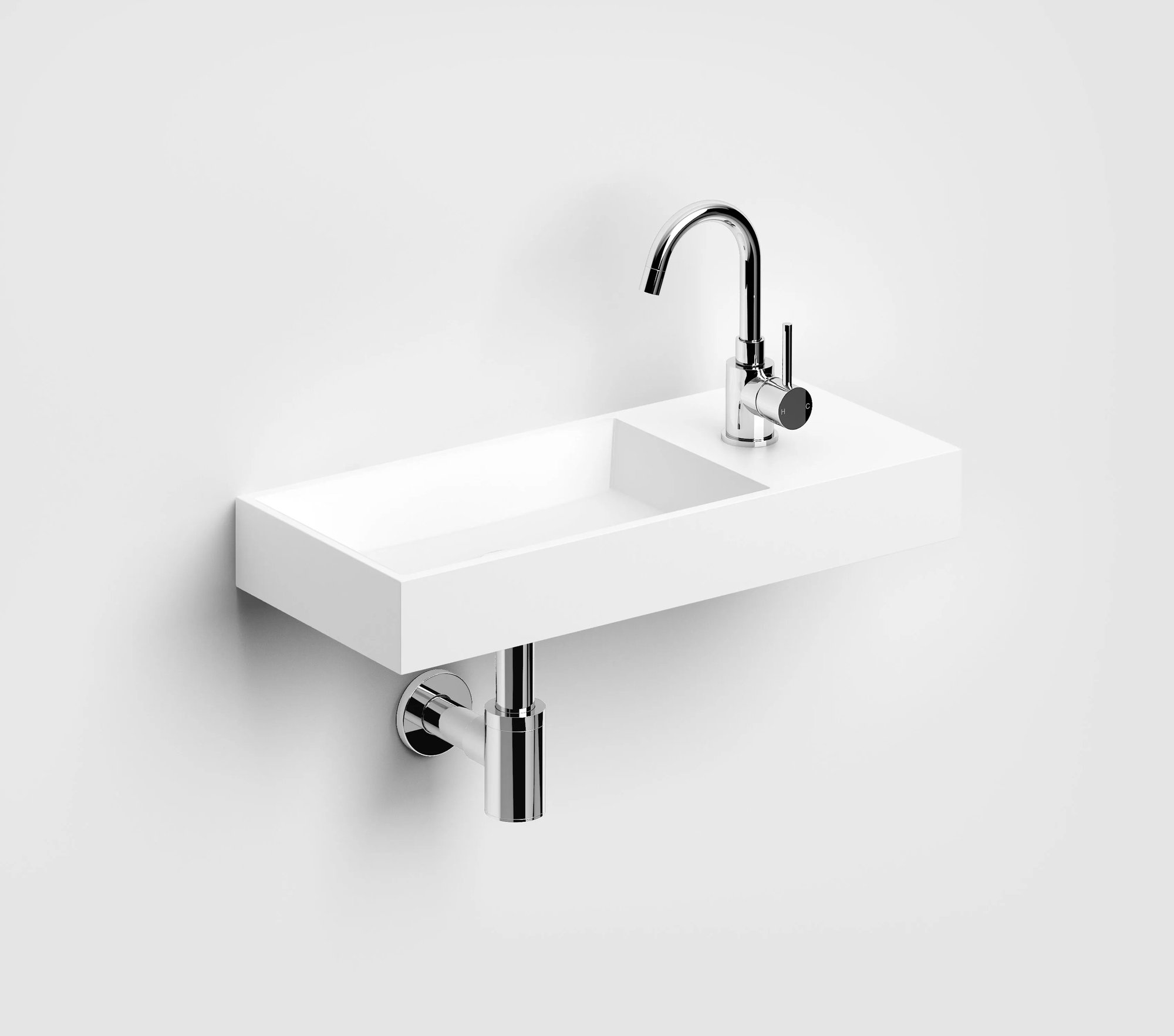 Clou Mini Wash Me Plus fontein 56x24cm aluite - voorbewerkt kraangat rechts - mat wit - CL/03.13235 - Afbeelding 2