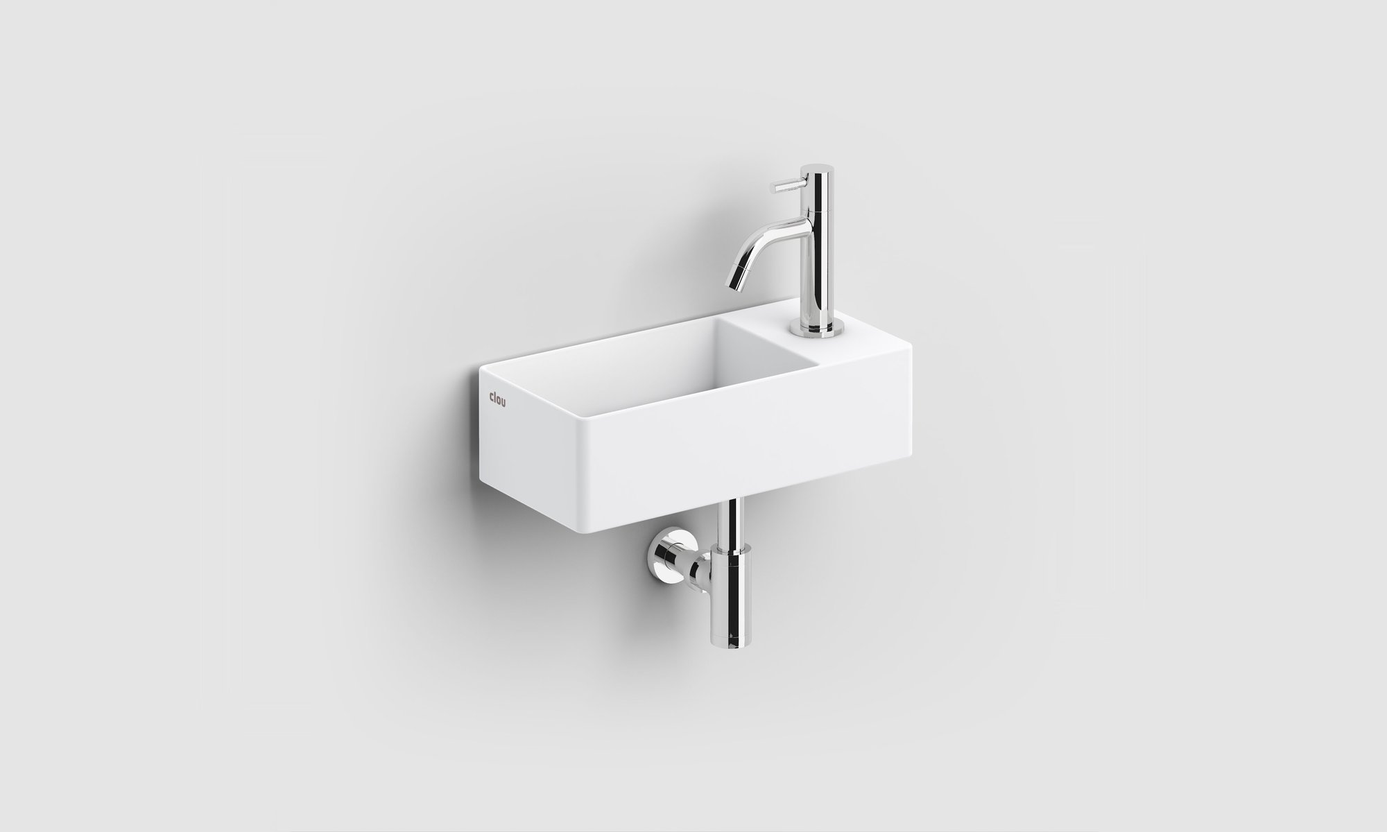 Clou New Flush 3 fontein 35x18cm aluite - voorbewerkt kraangat - rechts - mat wit - met afvoerplaat - CL/03.13430.02 - Afbeelding 3