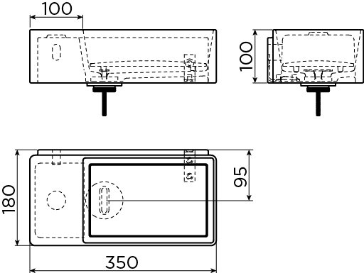 Clou New Flush 3 fontein 35x18cm aluite - voorbewerkt kraangat - links - mat wit - met afvoerplaat - CL/03.13432.02 - Afbeelding 7