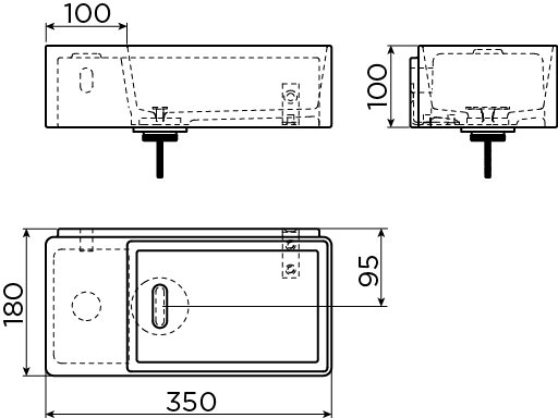 Clou New Flush 3 fontein 35x18cm aluite - voorbewerkt kraangat - links - mat wit - CL/03.13432 - Afbeelding 8