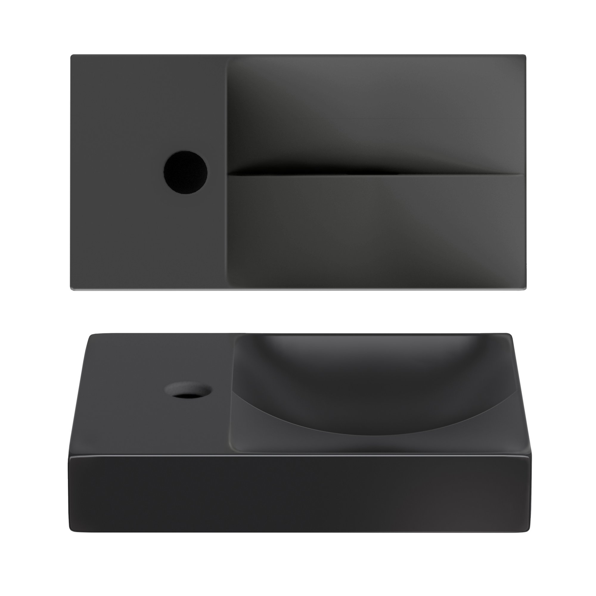 Clou Vale fontein 38x19cm keramiek - met kraangat links - mat zwart - CL/03.30161.01.L - Afbeelding 2