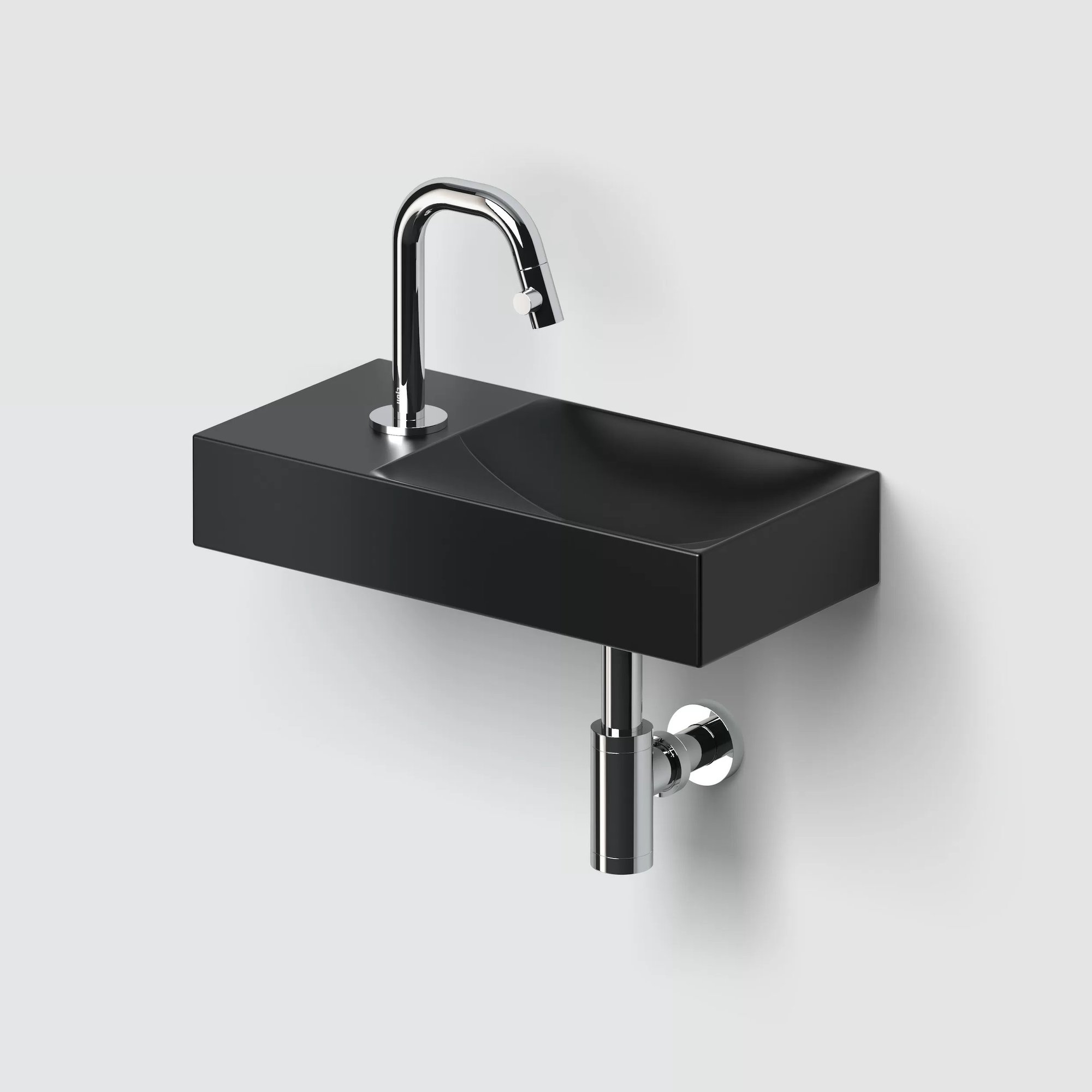 Clou Vale fontein 38x19cm keramiek - met kraangat links - mat zwart - CL/03.30161.01.L - Afbeelding 3