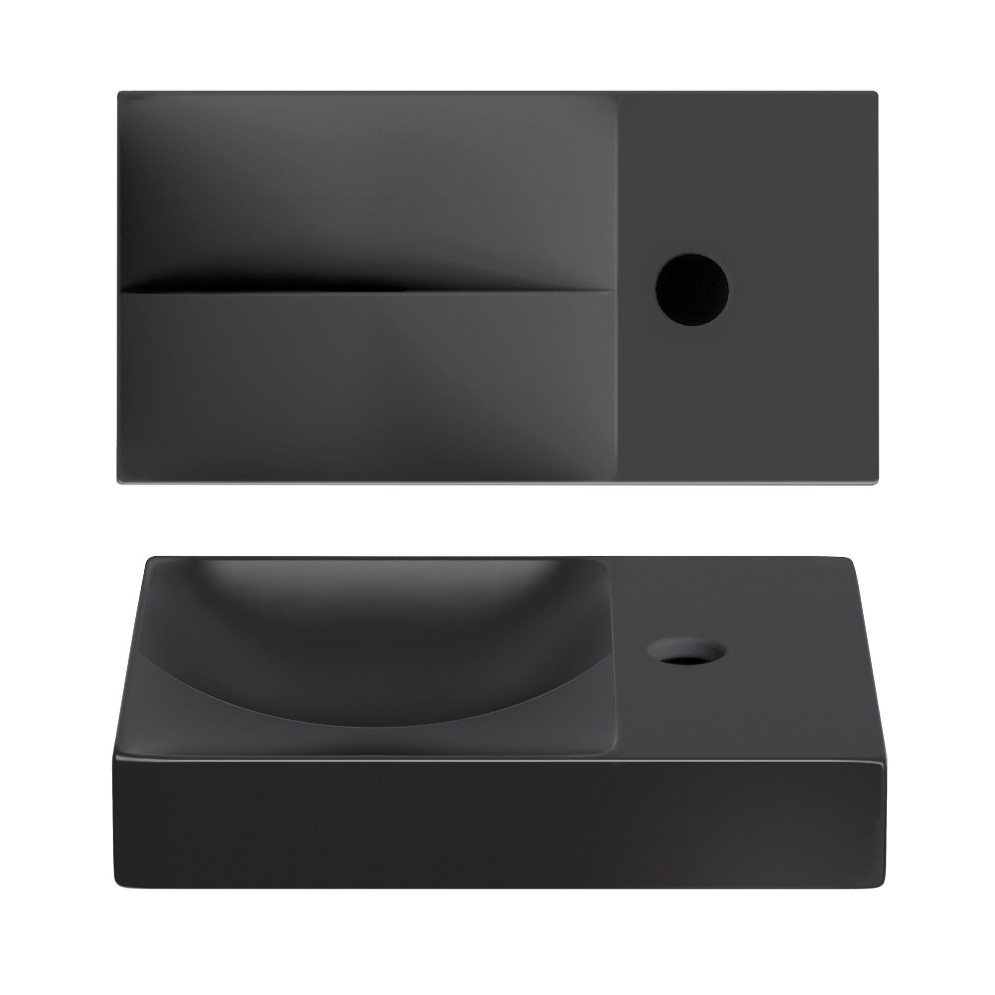 Clou Vale fontein 38x19cm keramiek - met kraangat rechts - mat zwart - CL/03.30161.01.R - Afbeelding 2