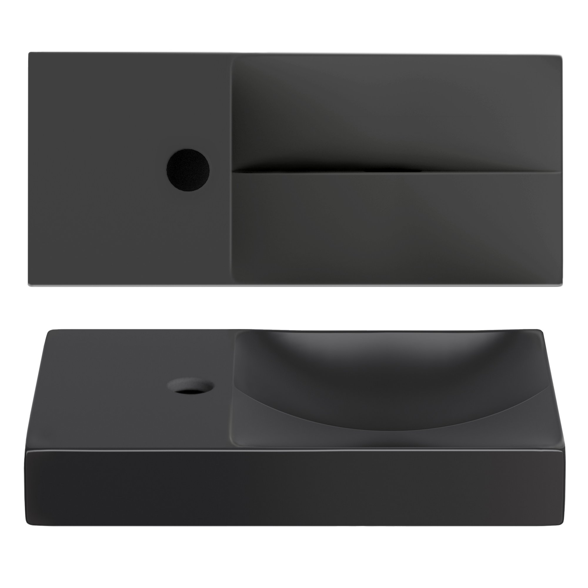 Clou Vale fontein 45x19cm keramiek - met kraangat links - mat zwart - CL/03.30162.01.L - Afbeelding 2
