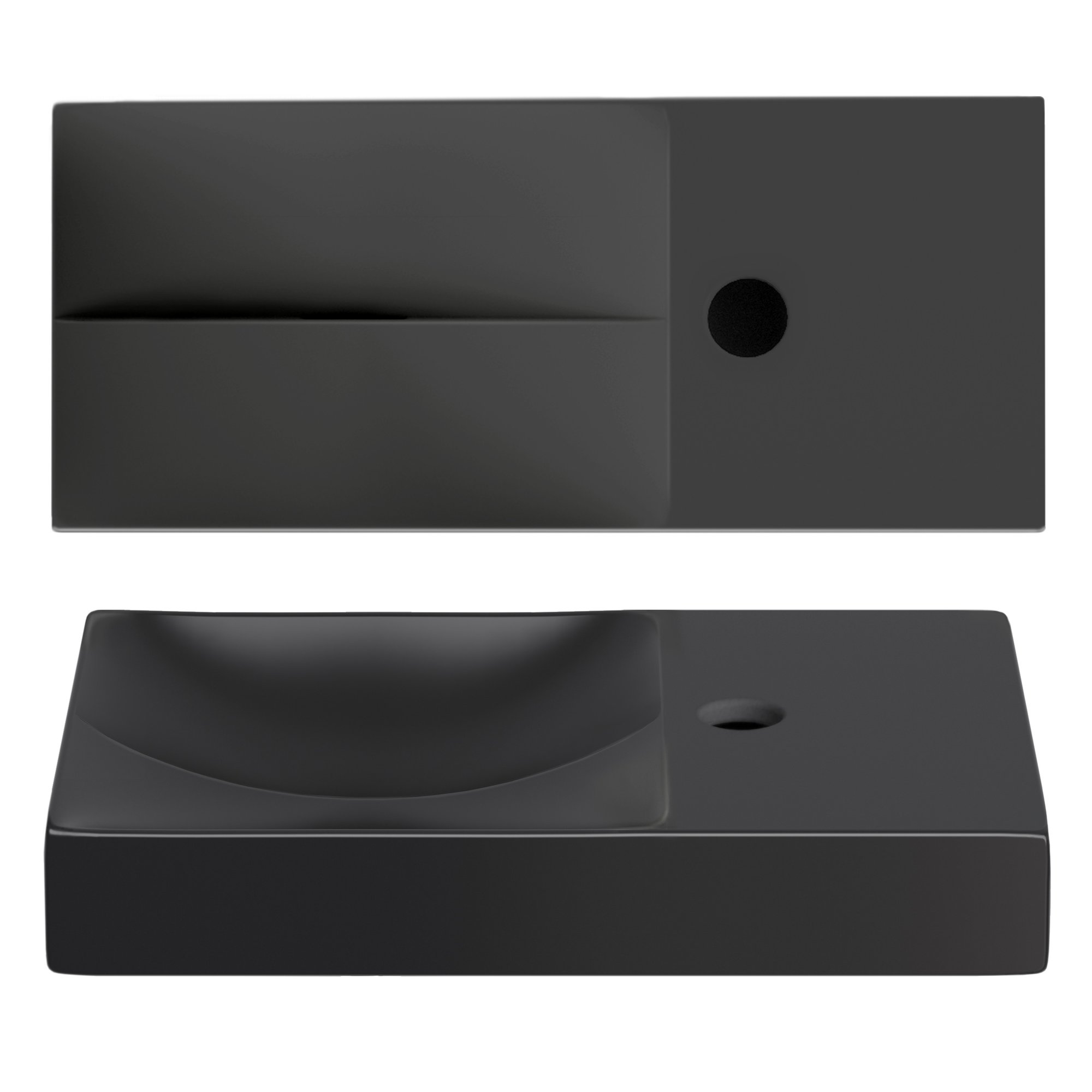 Clou Vale fontein 45x19cm keramiek - met kraangat rechts - mat zwart - CL/03.30162.01.R - Afbeelding 2