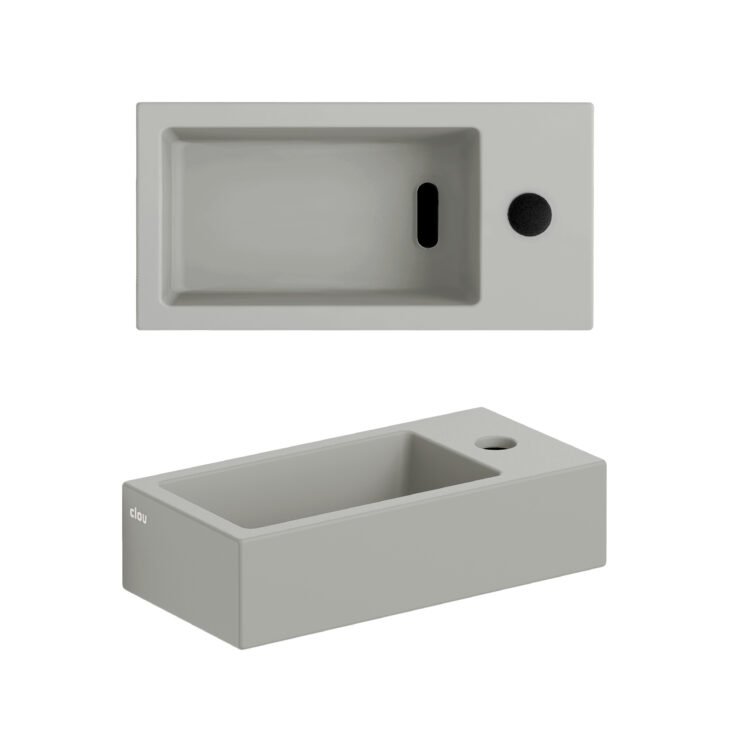 Clou Flush 3 fontein 36x18cm keramiek - met kraangat - rechts - mat grijs - CL/03.32030 - Afbeelding 2