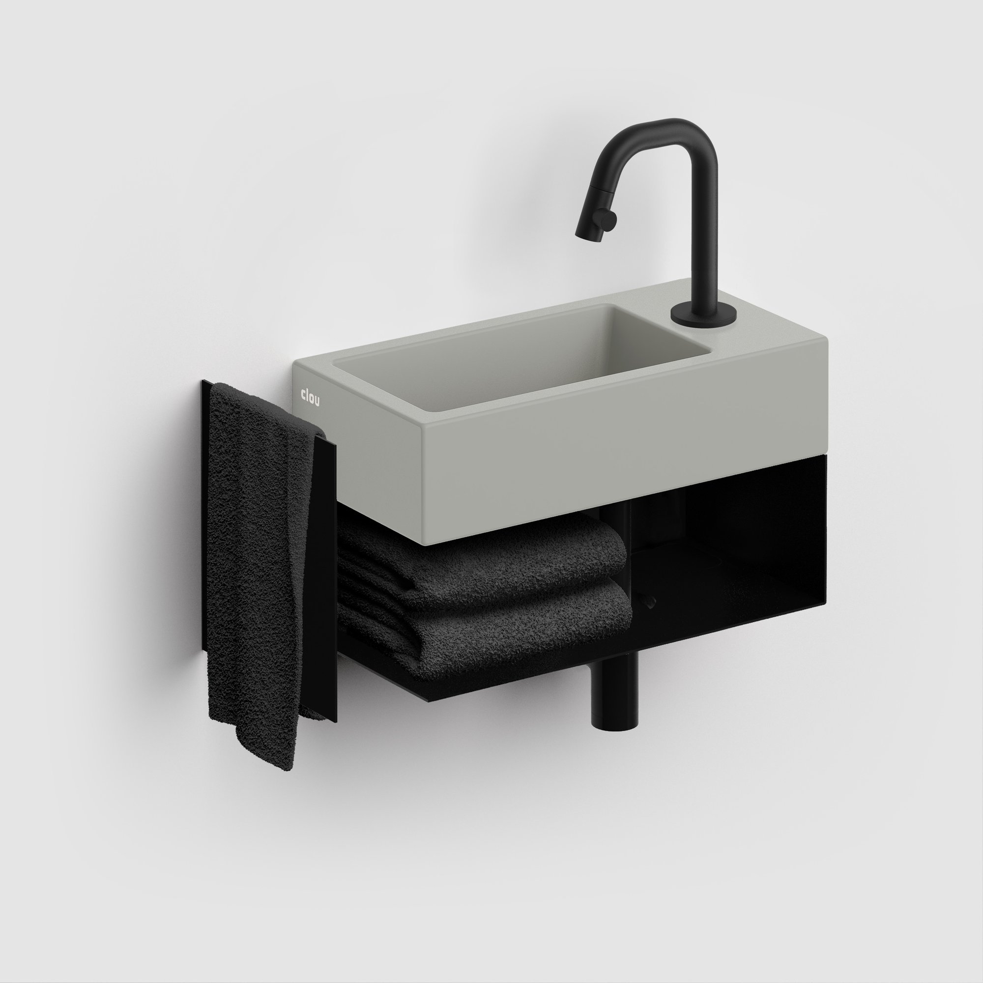 Clou Flush 3 fontein 36x18cm keramiek - met kraangat - rechts - mat grijs - CL/03.32030 - Afbeelding 4