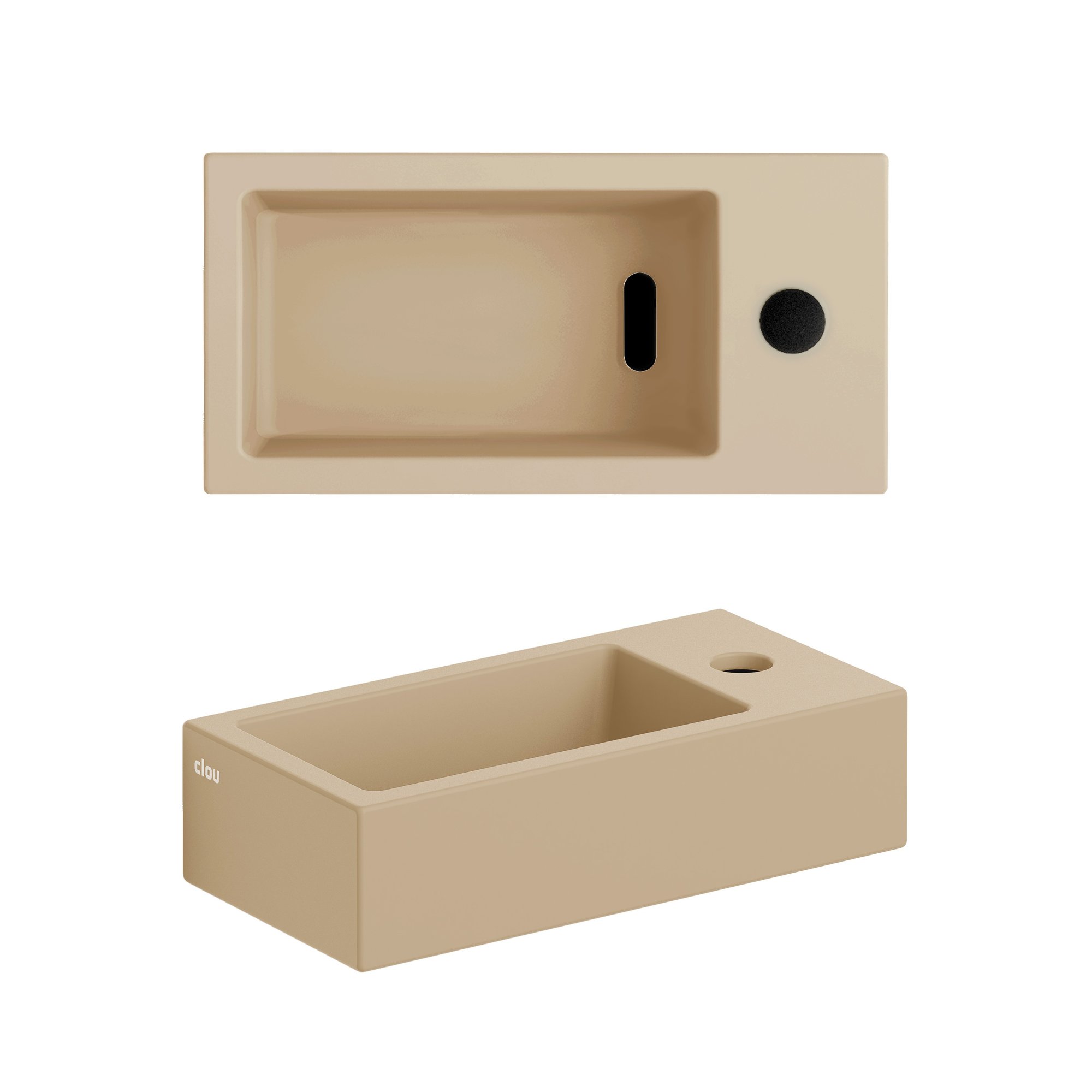 Clou Flush 3 fontein 36x18cm keramiek - met kraangat - rechts - mat mosterd - CL/03.34030 - Afbeelding 2