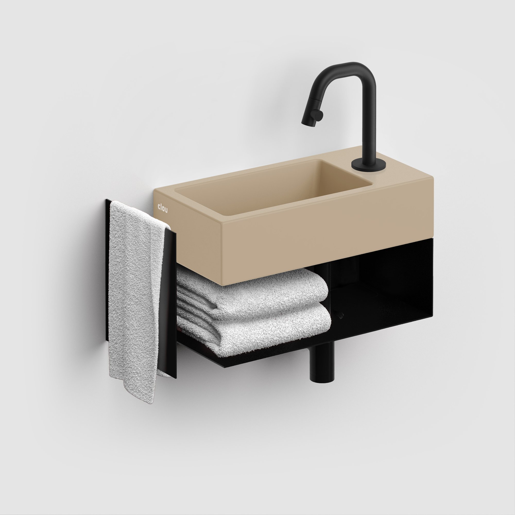 Clou Flush 3 fontein 36x18cm keramiek - met kraangat - rechts - mat mosterd - CL/03.34030 - Afbeelding 4