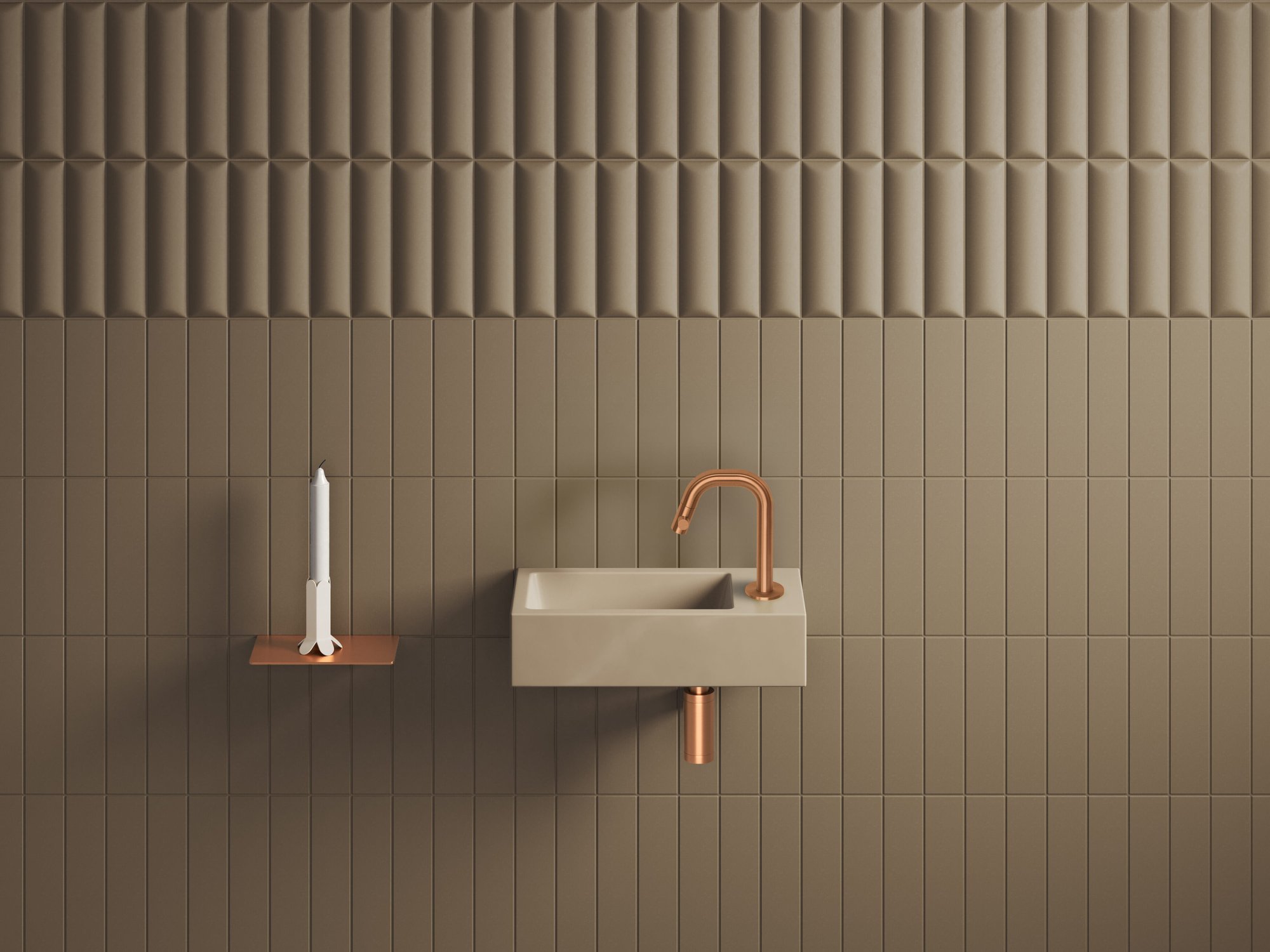 Clou Flush 3 fontein 36x18cm keramiek - met kraangat - rechts - mat mosterd - CL/03.34030 - Afbeelding 8