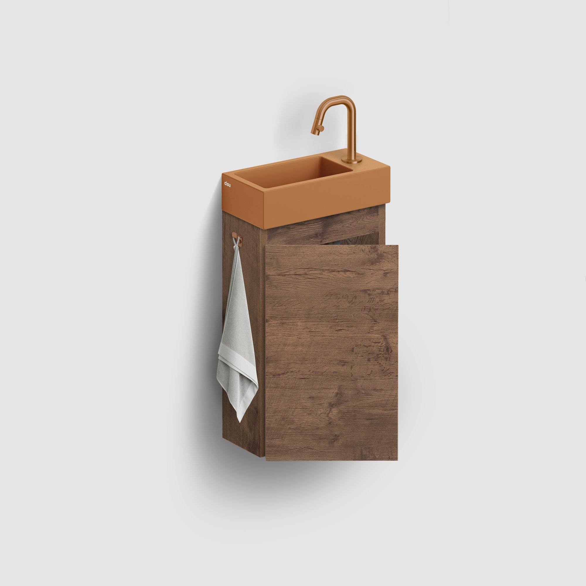 Clou Flush 3 fonteinmeubel 36x18cm keramiek - donker eiken links - met kraangat - italiaans zand - CL/03.36030 - IB/07.16.7036.64.L - Afbeelding 2
