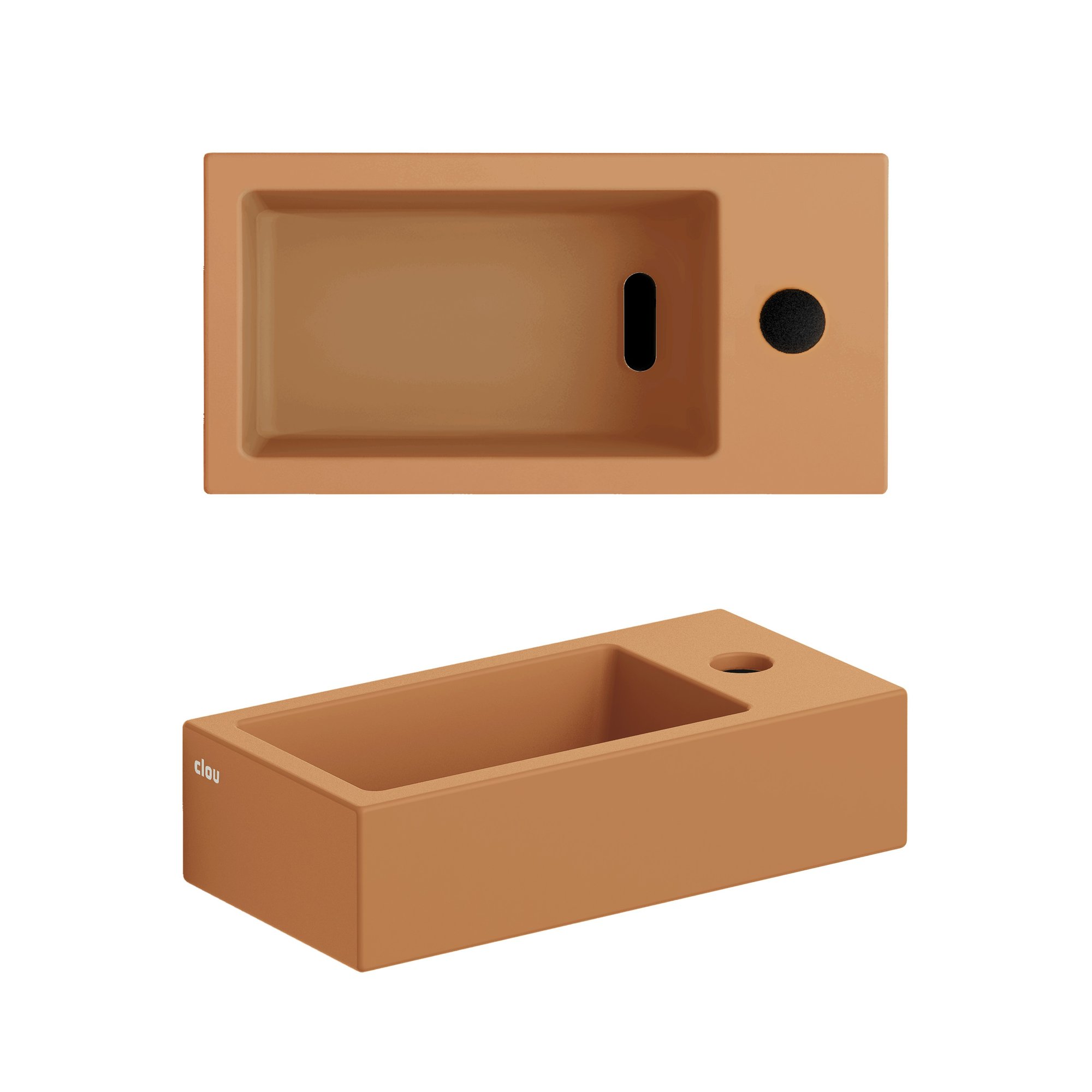 Clou Flush 3 fontein 36x18cm keramiek - met kraangat - rechts - mat italiaans zand - CL/03.36030 - Afbeelding 2