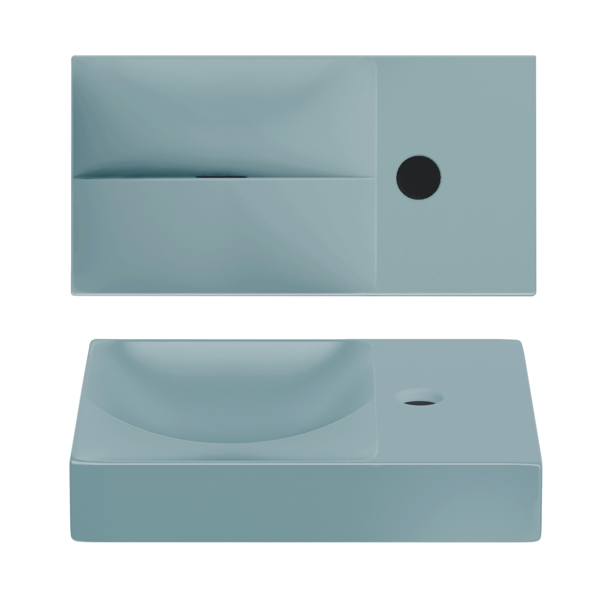 Clou Vale fontein 38x19cm keramiek - met kraangat rechts - mat blauw - CL/03.38161.01.R - Afbeelding 2