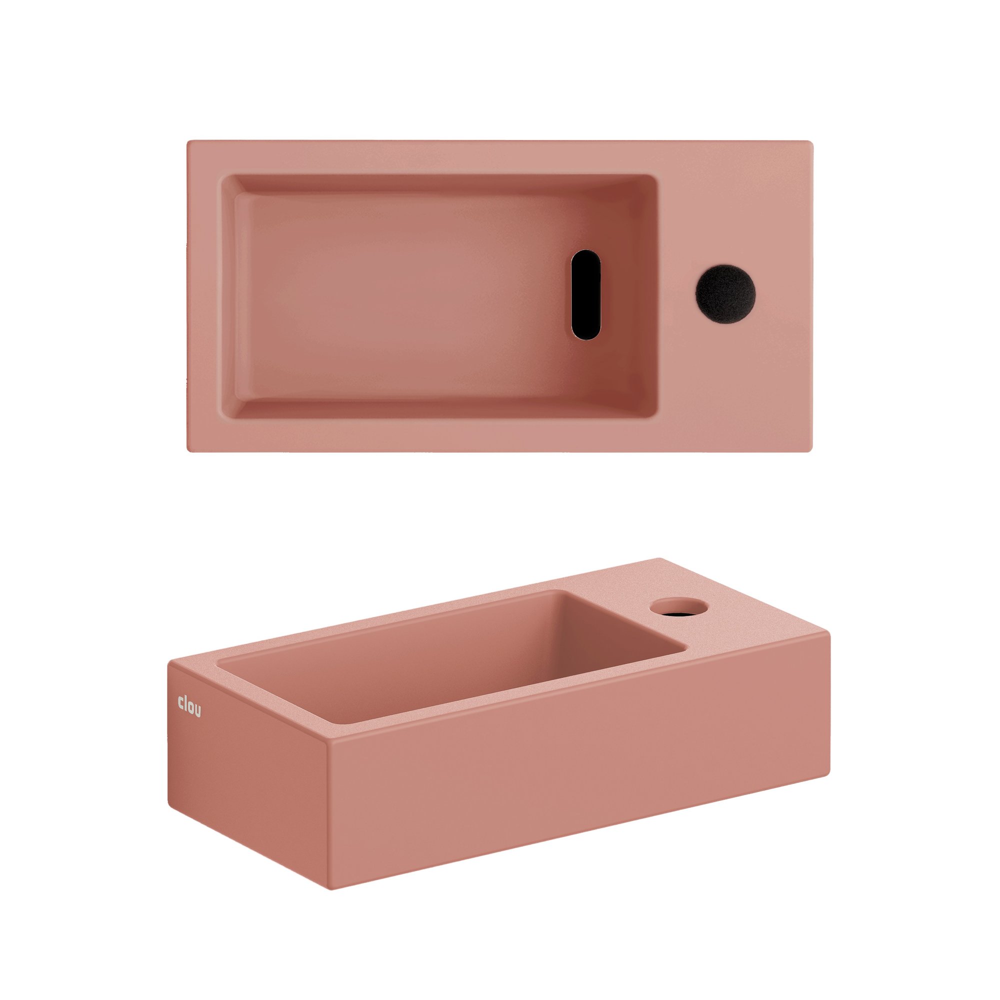 Clou Flush 3 fontein 36x18cm keramiek - met kraangat - rechts - mat roze - CL/03.40030 - Afbeelding 2