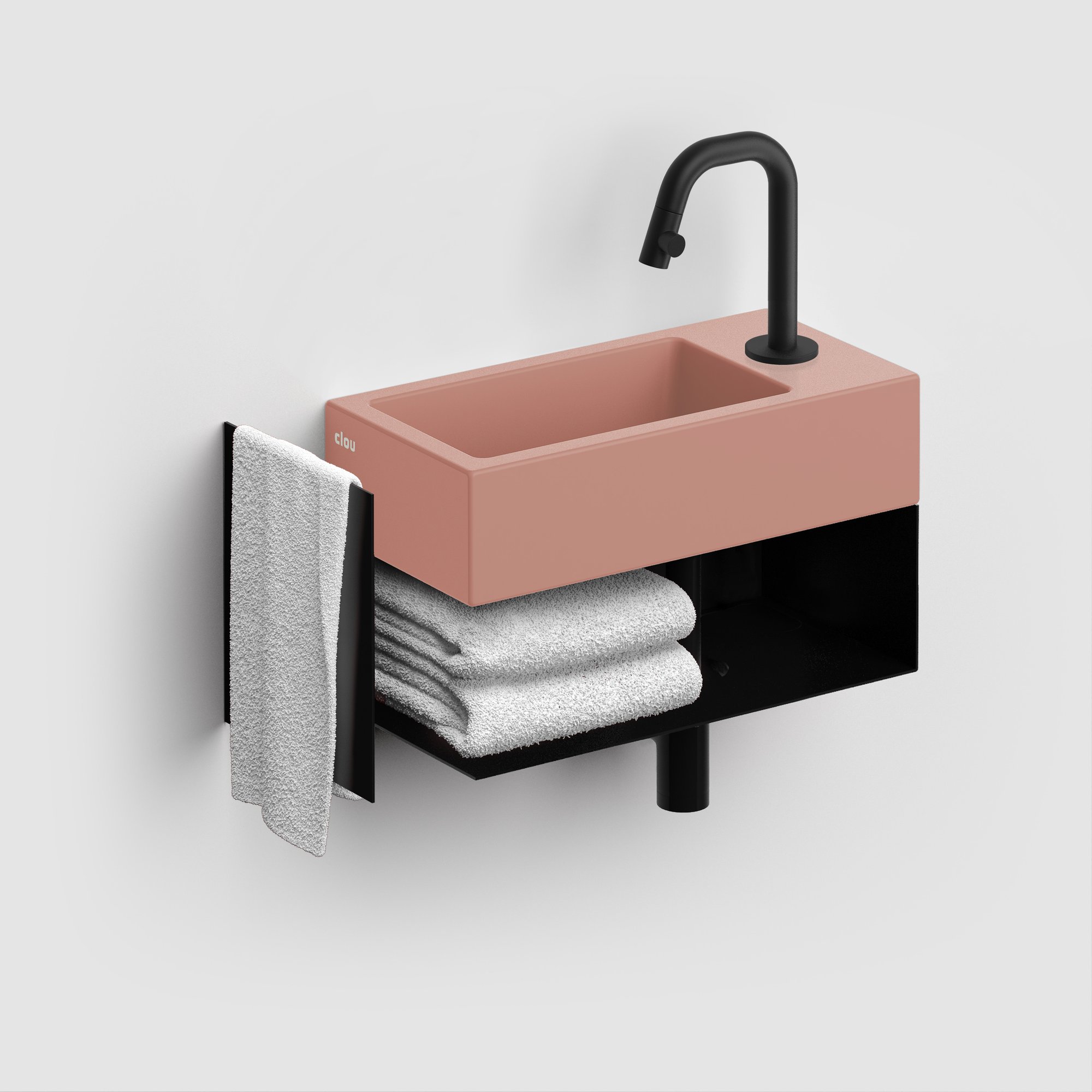 Clou Flush 3 fontein 36x18cm keramiek - met kraangat - rechts - mat roze - CL/03.40030 - Afbeelding 4