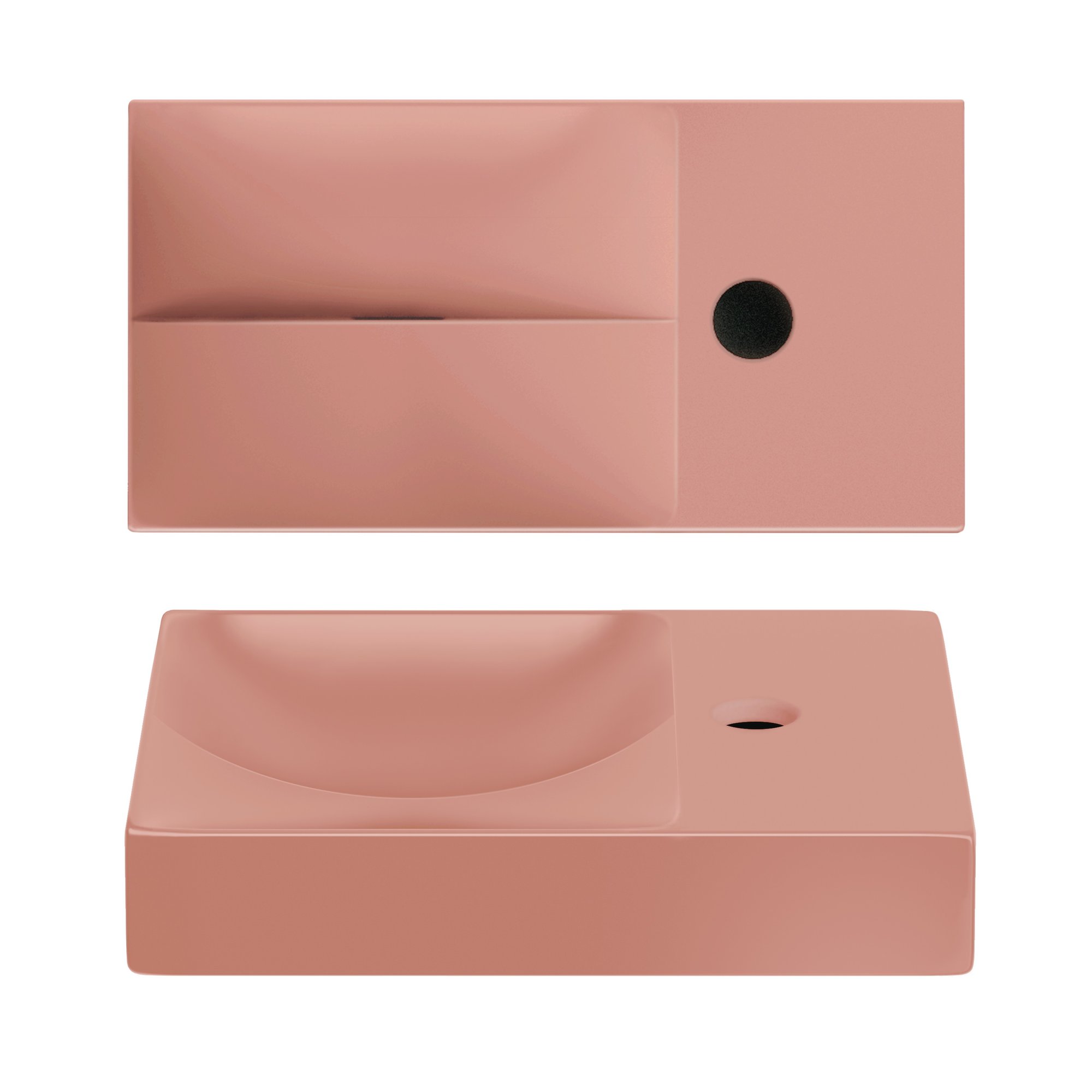 Clou Vale fontein 38x19cm keramiek - met kraangat rechts - mat roze - CL/03.40161.01.R - Afbeelding 2