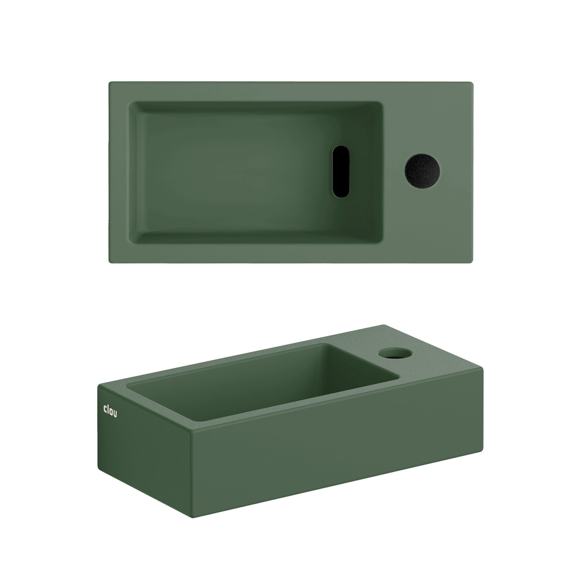 Clou Flush 3 fonteinmeubel 36x18cm keramiek - grieks eiken rechts - met kraangat - mat pijnboom groen - CL/03.42030 - IB/07.16.7036.63 - Afbeelding 3