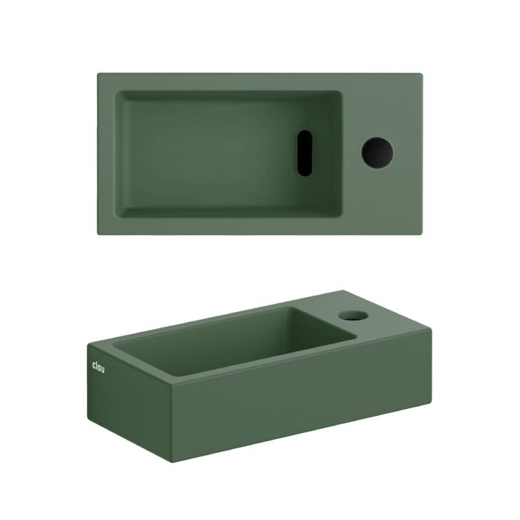 Clou Flush 3 fontein 36x18cm keramiek - met kraangat - rechts - mat pijnboom groen - CL/03.42030 - Afbeelding 2
