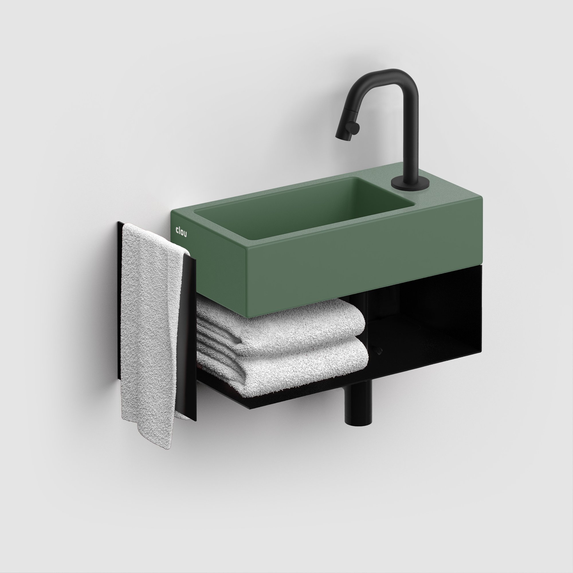 Clou Flush 3 fontein 36x18cm keramiek - met kraangat - rechts - mat pijnboom groen - CL/03.42030 - Afbeelding 4